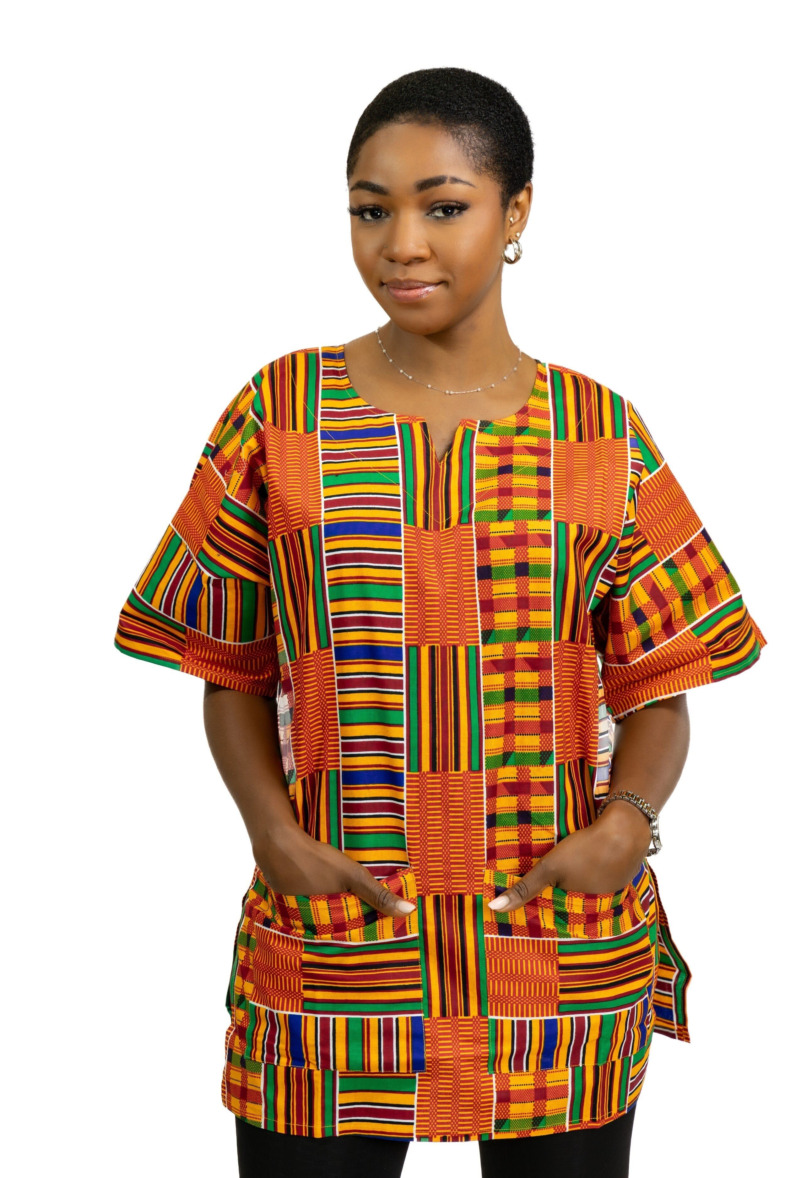 Mehrfarbiges Kente-Dashiki-Hemd / Dashiki-Kleid – Oberteil mit afrikanischem Muster – Unisex