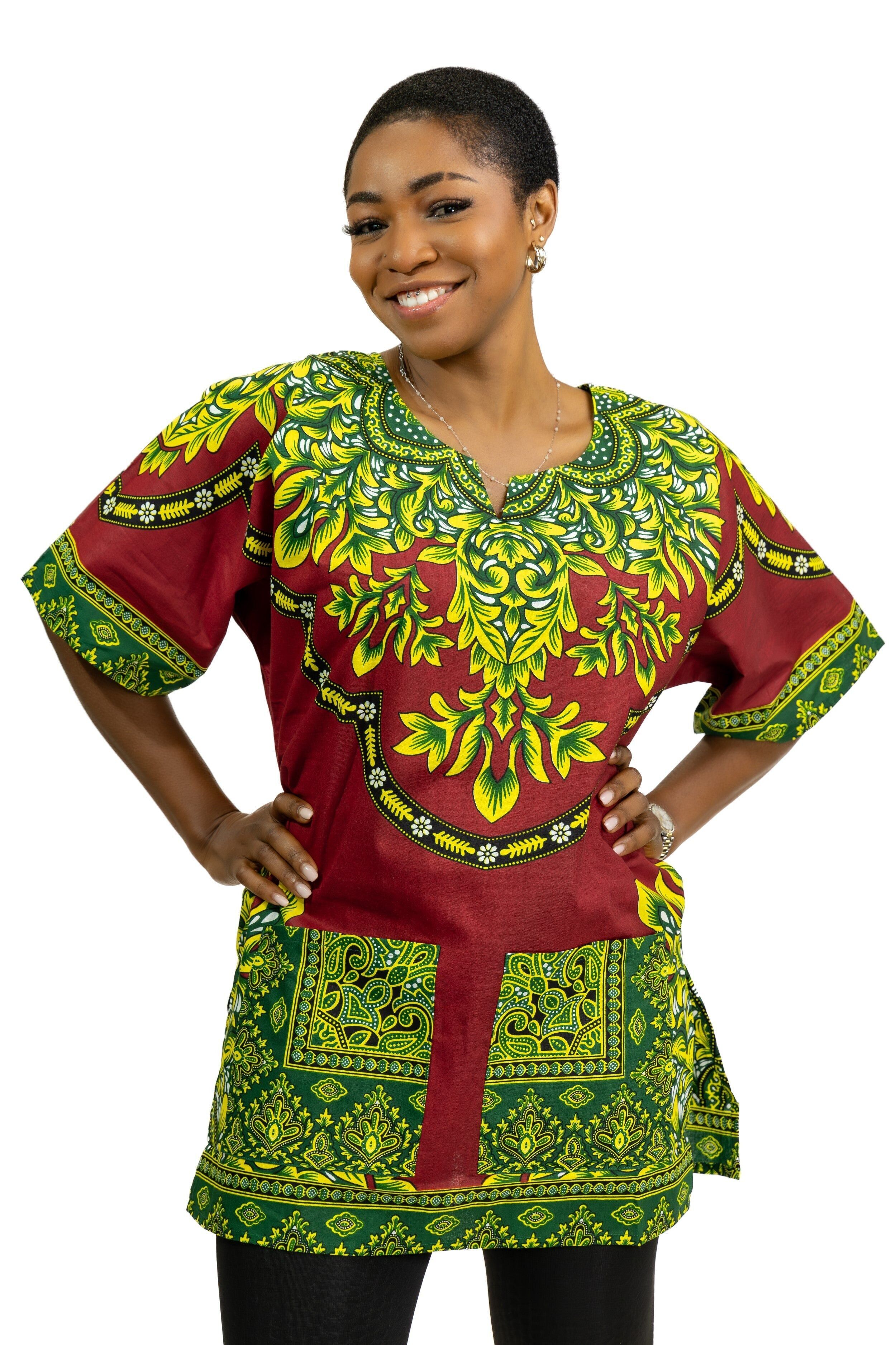 Rotes Dashiki-Hemd / Dashiki-Kleid – Oberteil mit afrikanischem Muster – Unisex