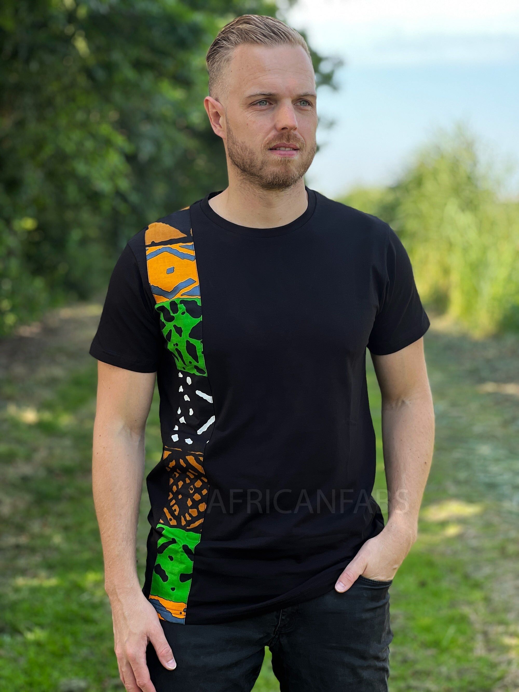 T-Shirt mit afrikanischen Musterdetails – grünes Bogolan-Band
