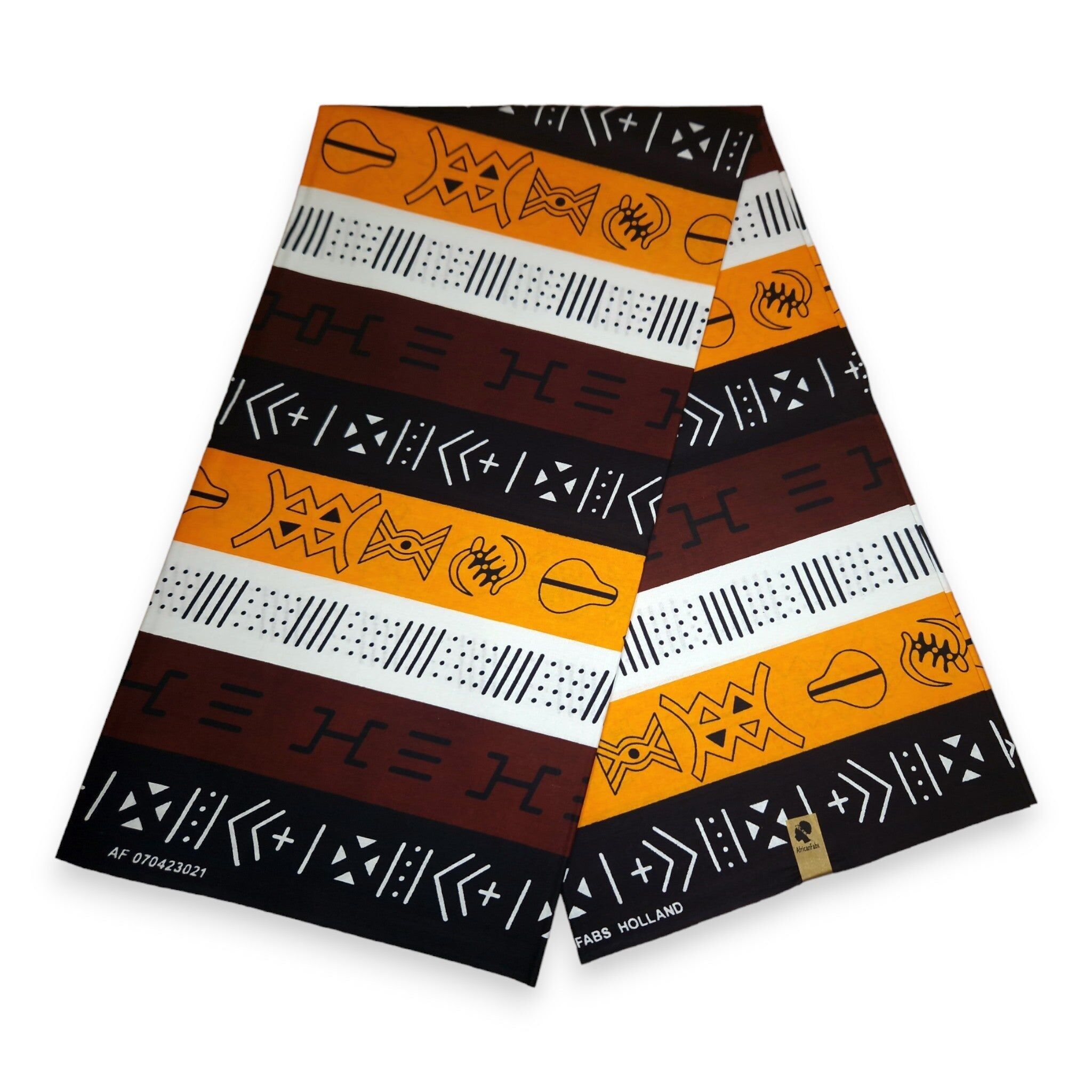 6 Yards - Afrikanischer dunkelbrauner/gelber Bogolan-Stoff mit Schlammtuchdruck (Traditionelles Mali)