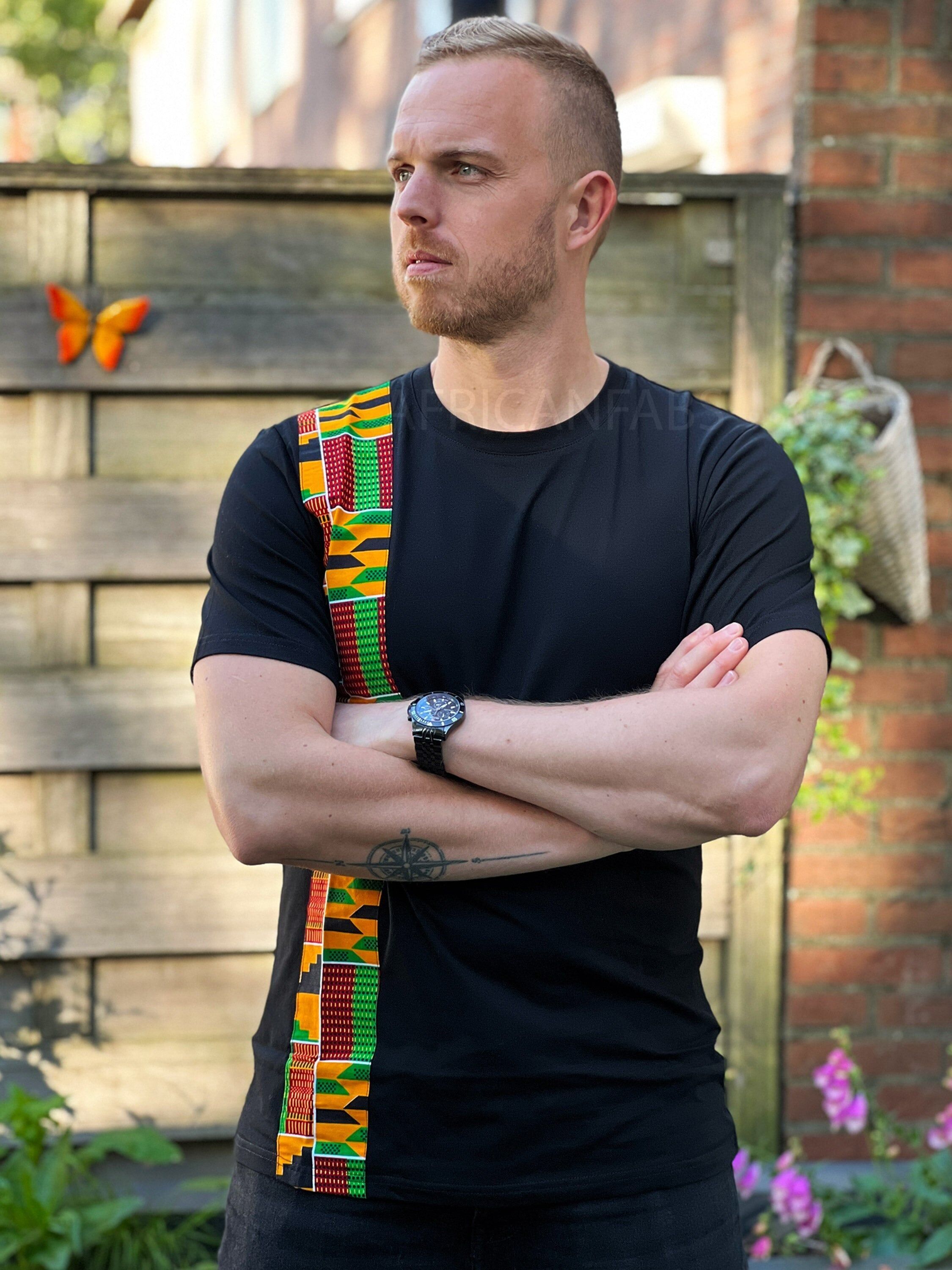 Herren-T-Shirt mit afrikanischem Kente-Muster (schmale Passform)