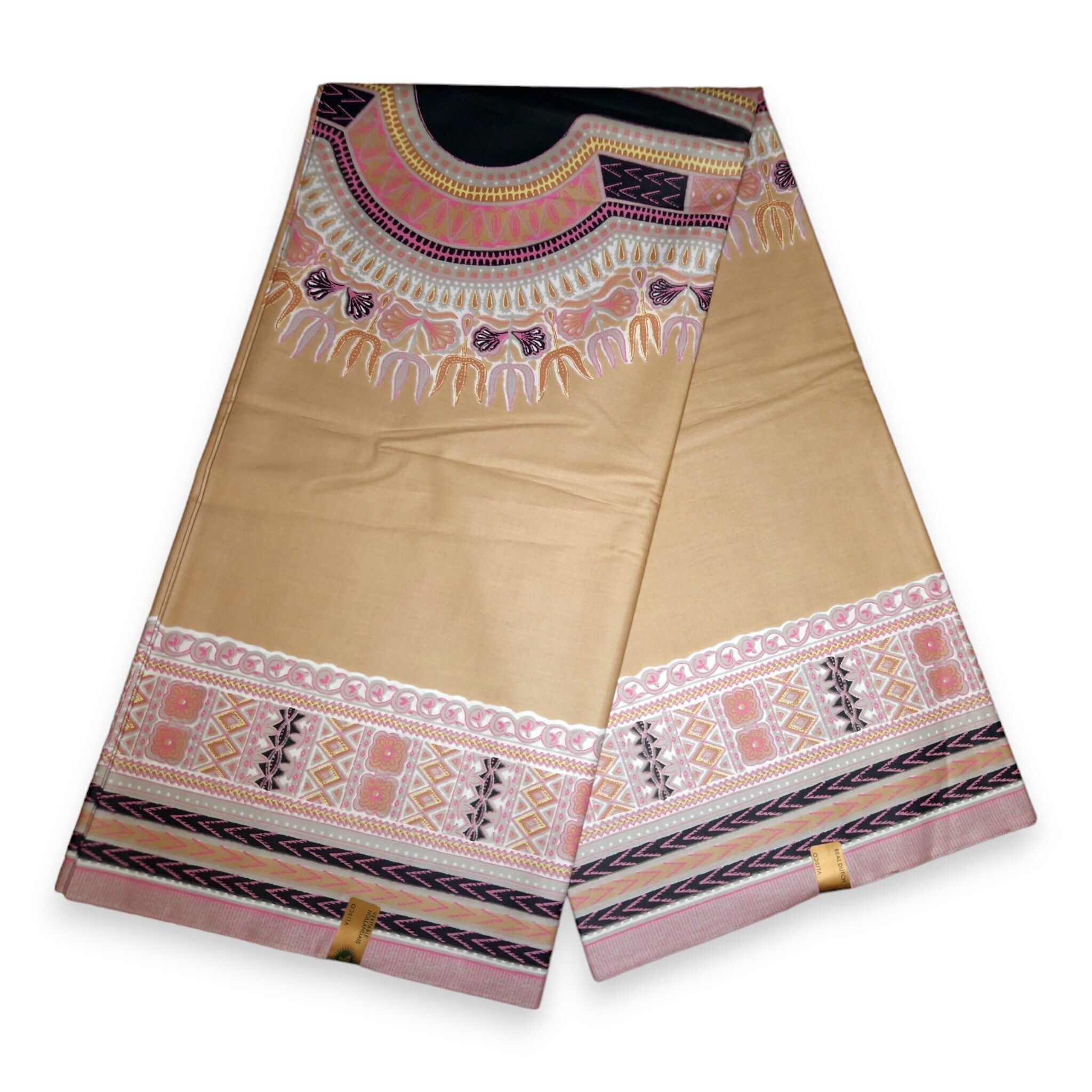 6 Yards - VLISCO Khaki / Creme Dashiki / Angelina Java Wachsdruckstoff