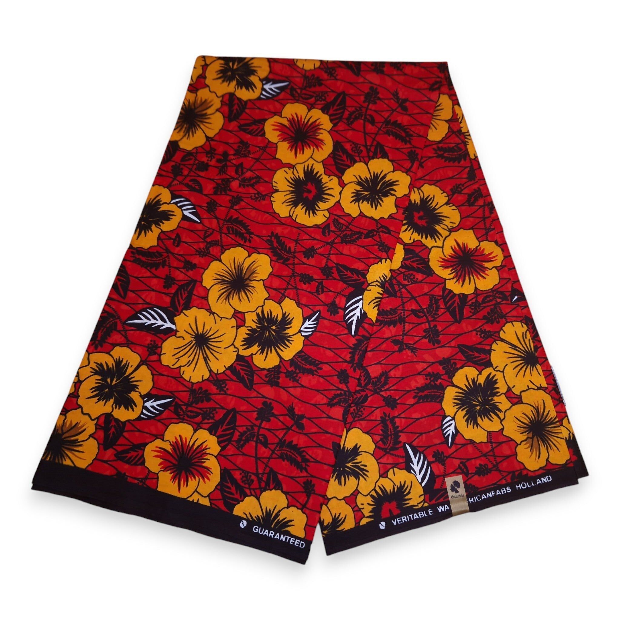 6 Yards – Afrikanischer Stoff mit roten Blumen – 100 % Baumwolle