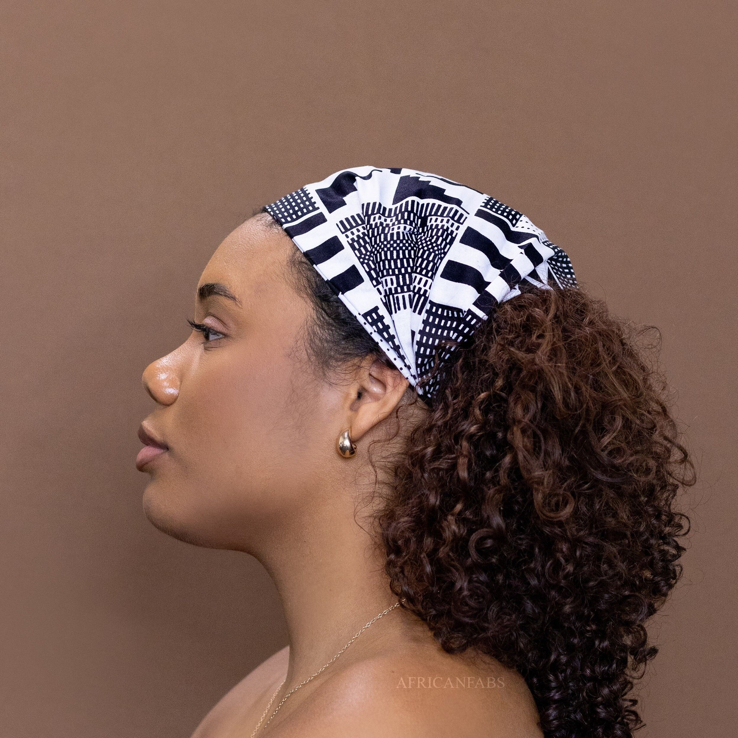 Stirnband mit afrikanischem Muster – Unisex Erwachsene – Haaraccessoires – Schwarz-Weiß Kente