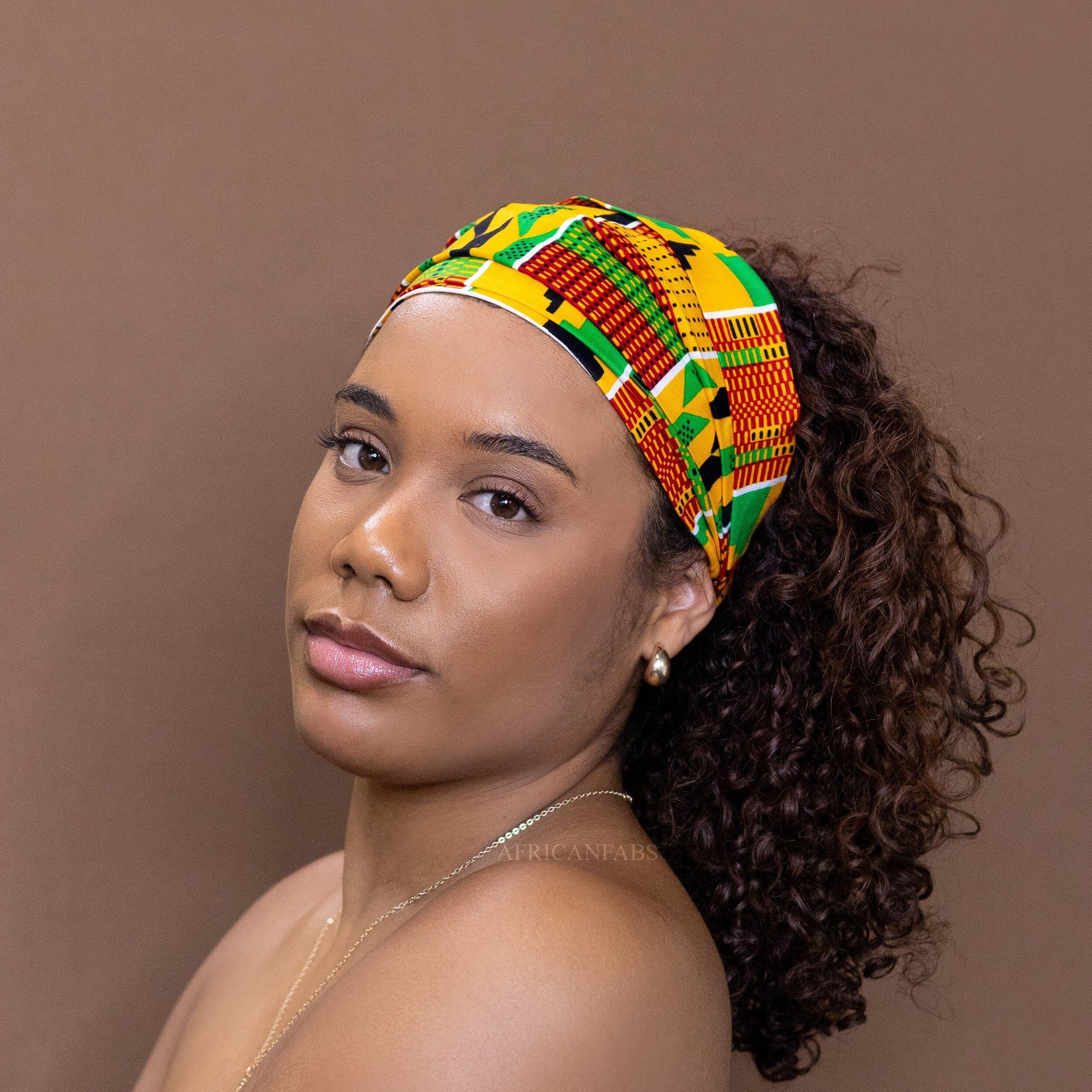 Haarband mit afrikanischem Muster – Unisex Erwachsene – Haaraccessoires – Grün/Gelb Kente