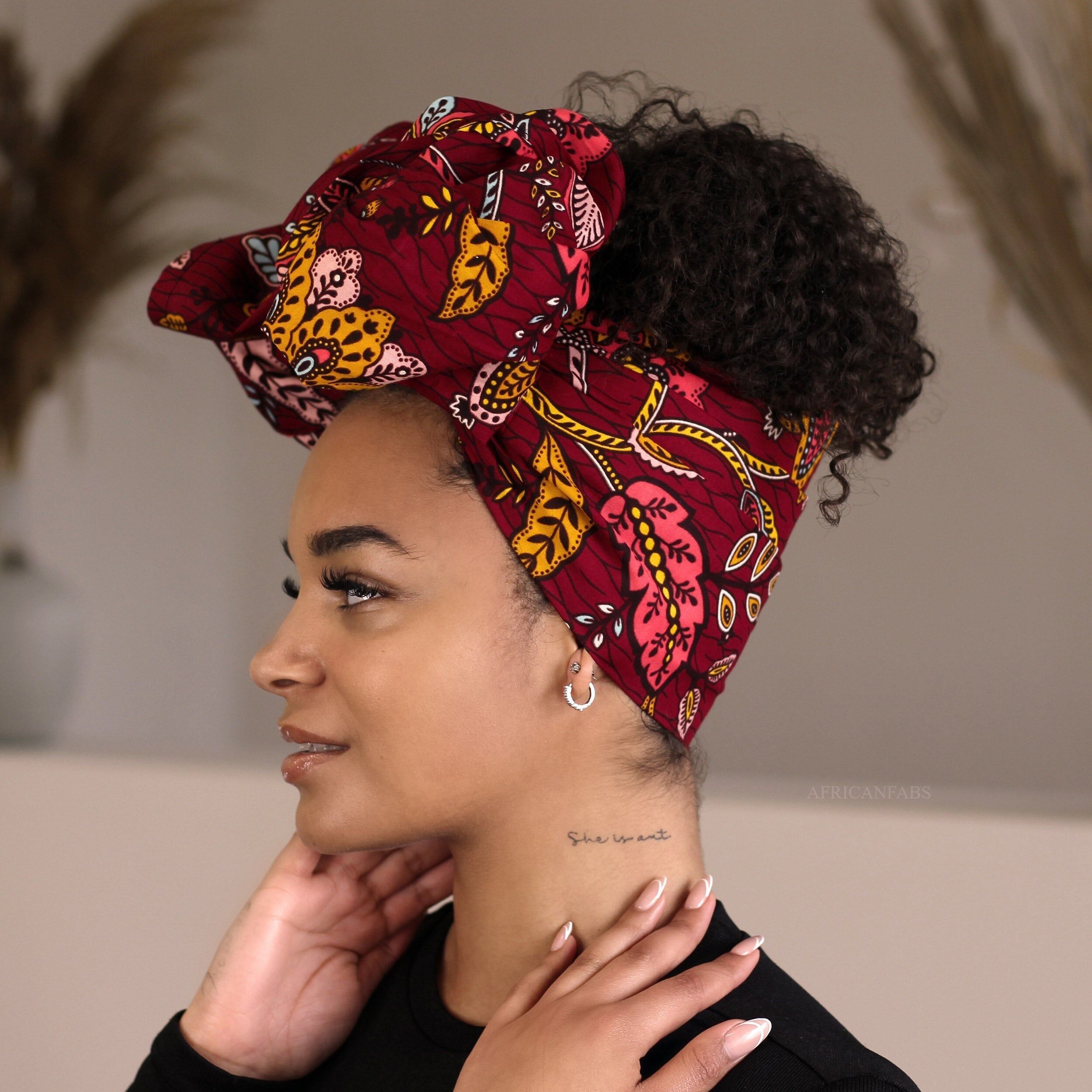 Turban à motif floral rouge africain