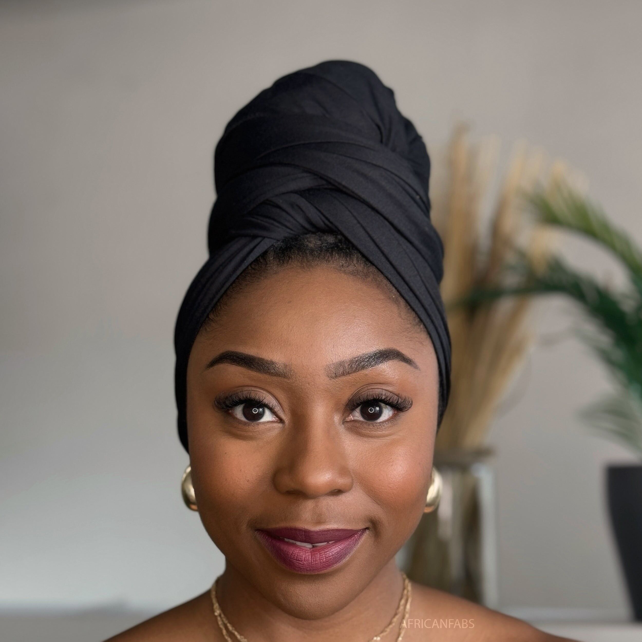 Fascia per capelli nera - Turbante in tessuto jersey elasticizzato