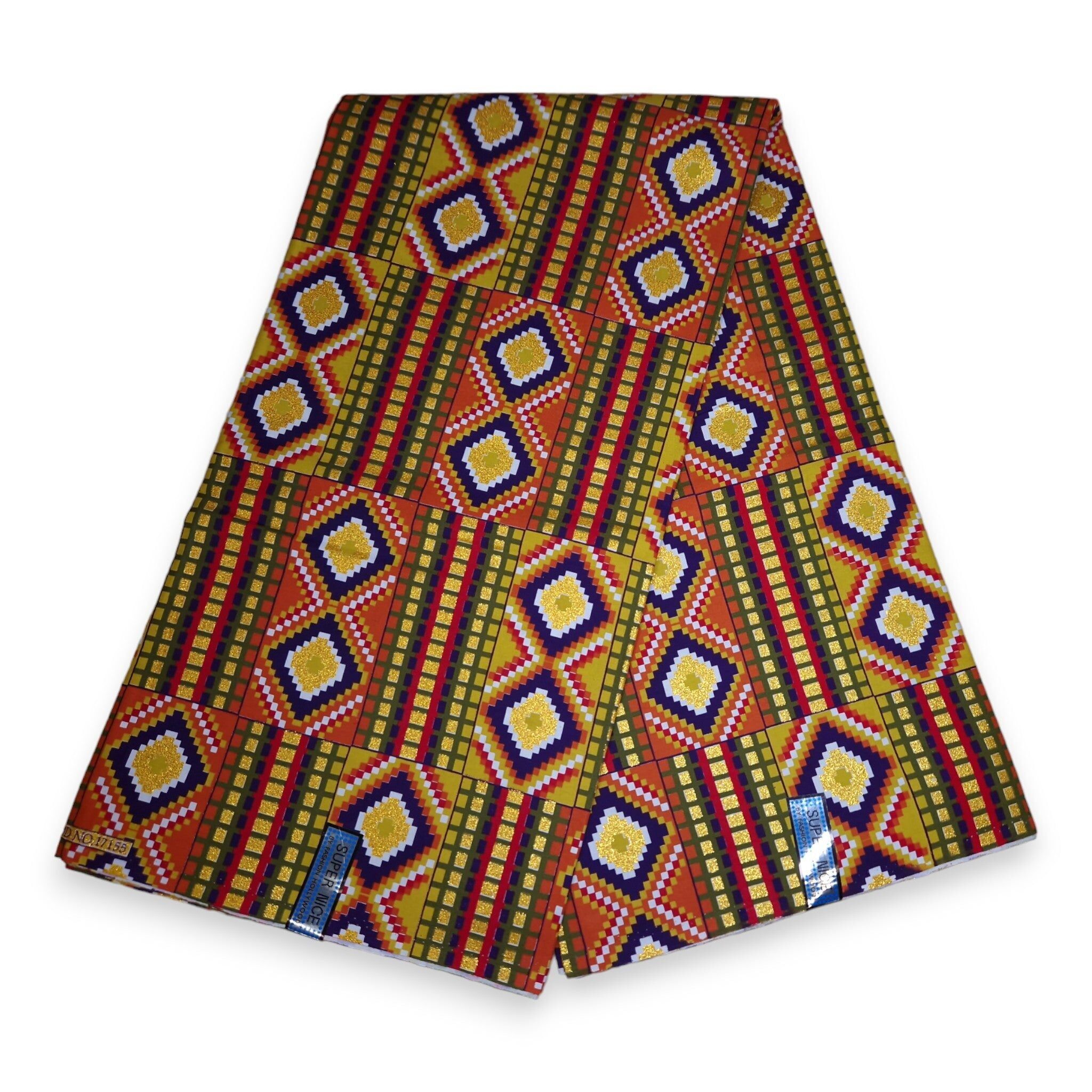 6 Yards - Tessuto stampato africano - Esclusivi effetti glitter impreziositi 100% cotone - GL-4036 Kente Gold Multicolor