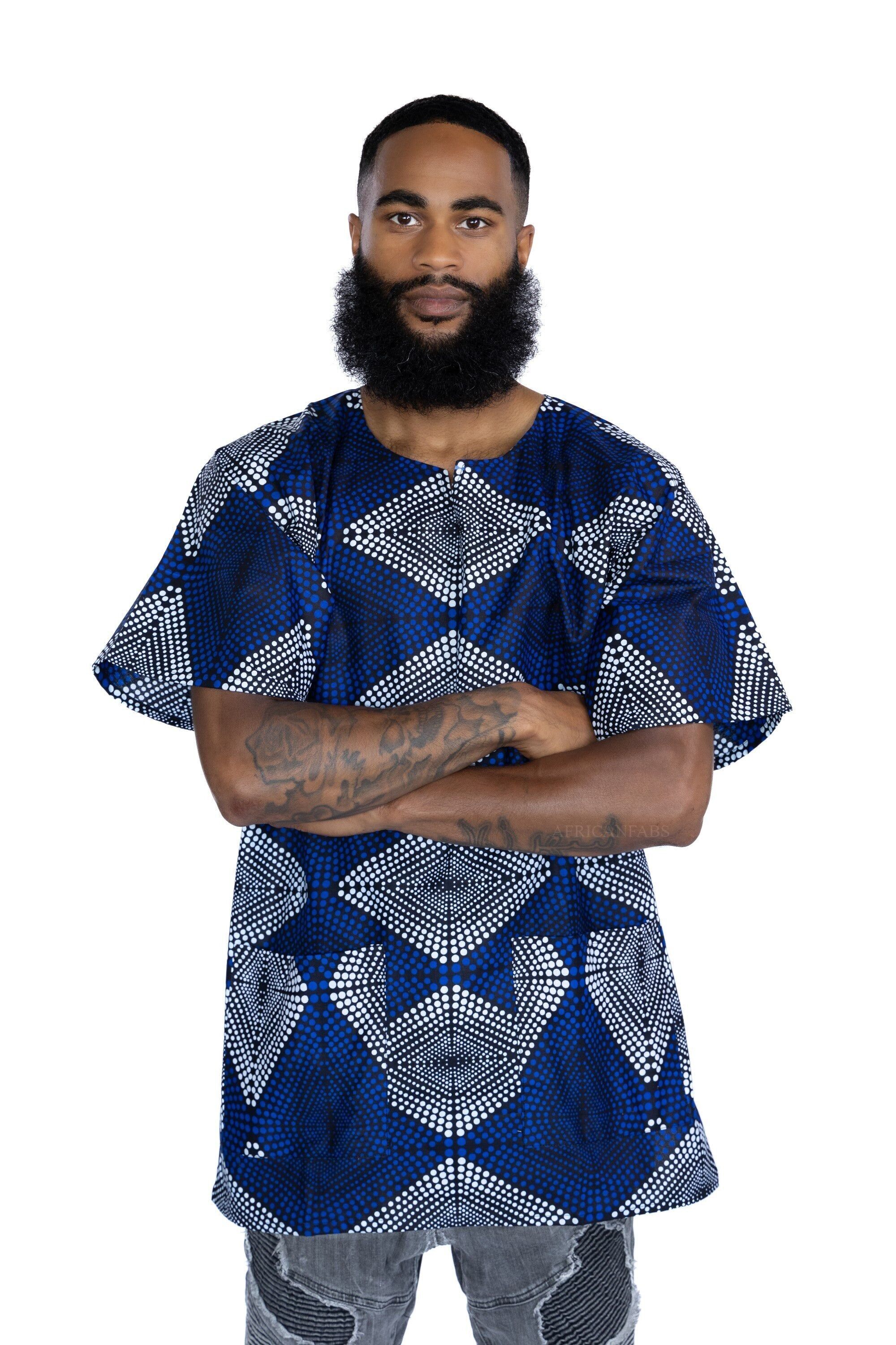 Chemise/robe Dashiki à motifs de diamants bleu royal - Haut imprimé africain - Unisexe