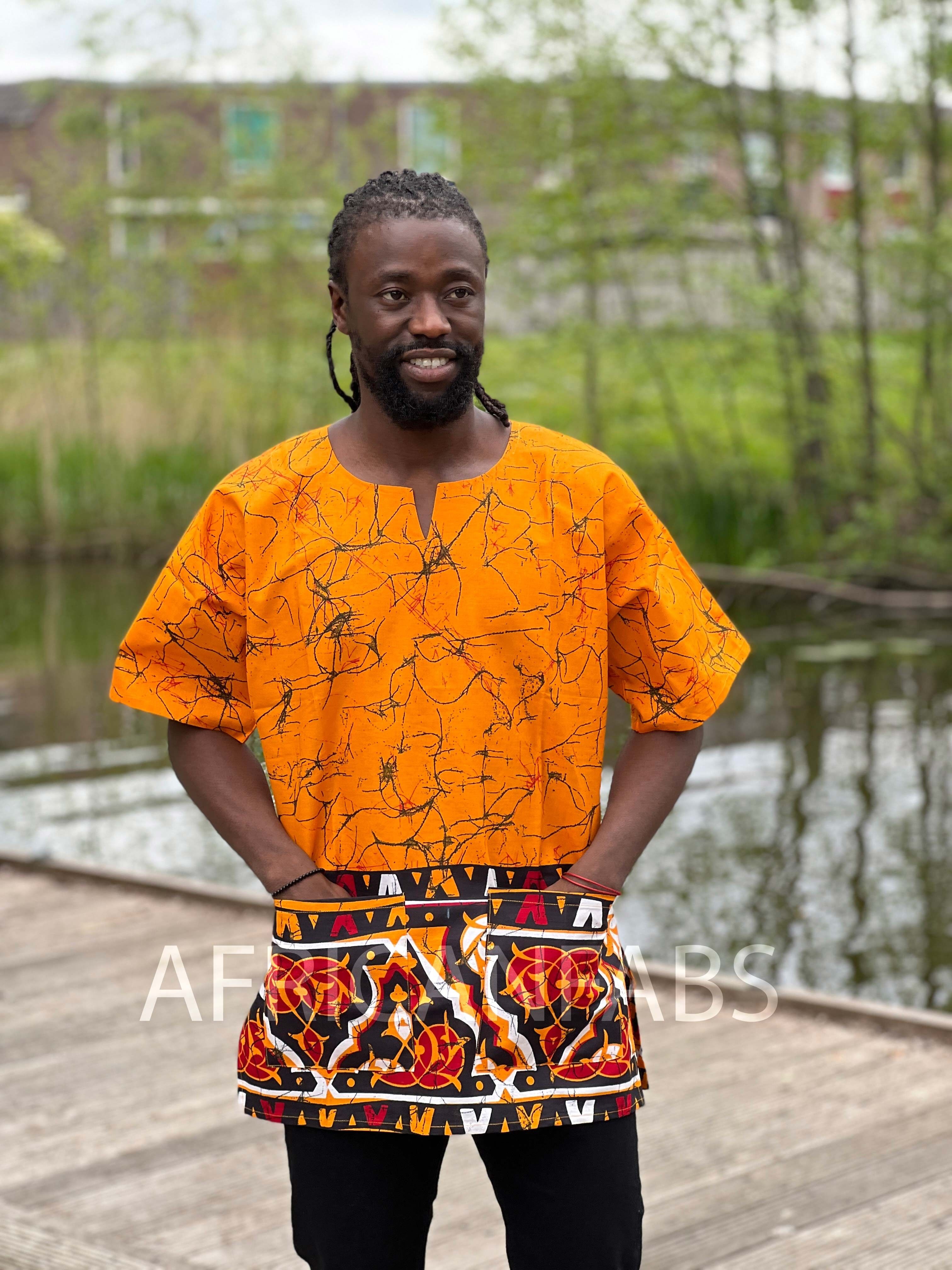 Camicia Dashiki giallo ocra / Abito Dashiki - Top con stampa africana - Unisex