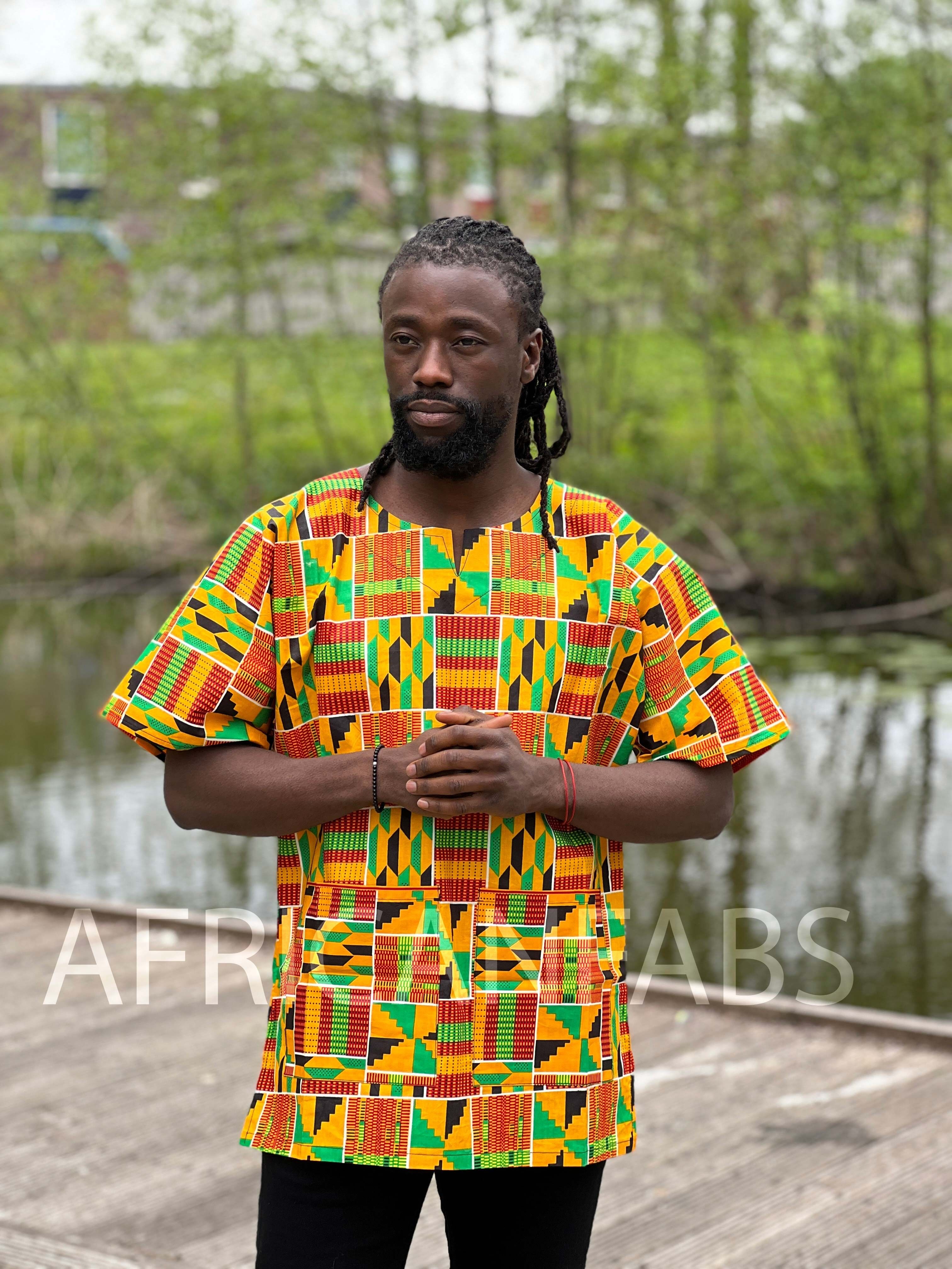 Camicia Kente Dashiki arancione / Abito Dashiki - Top con stampa africana - Unisex