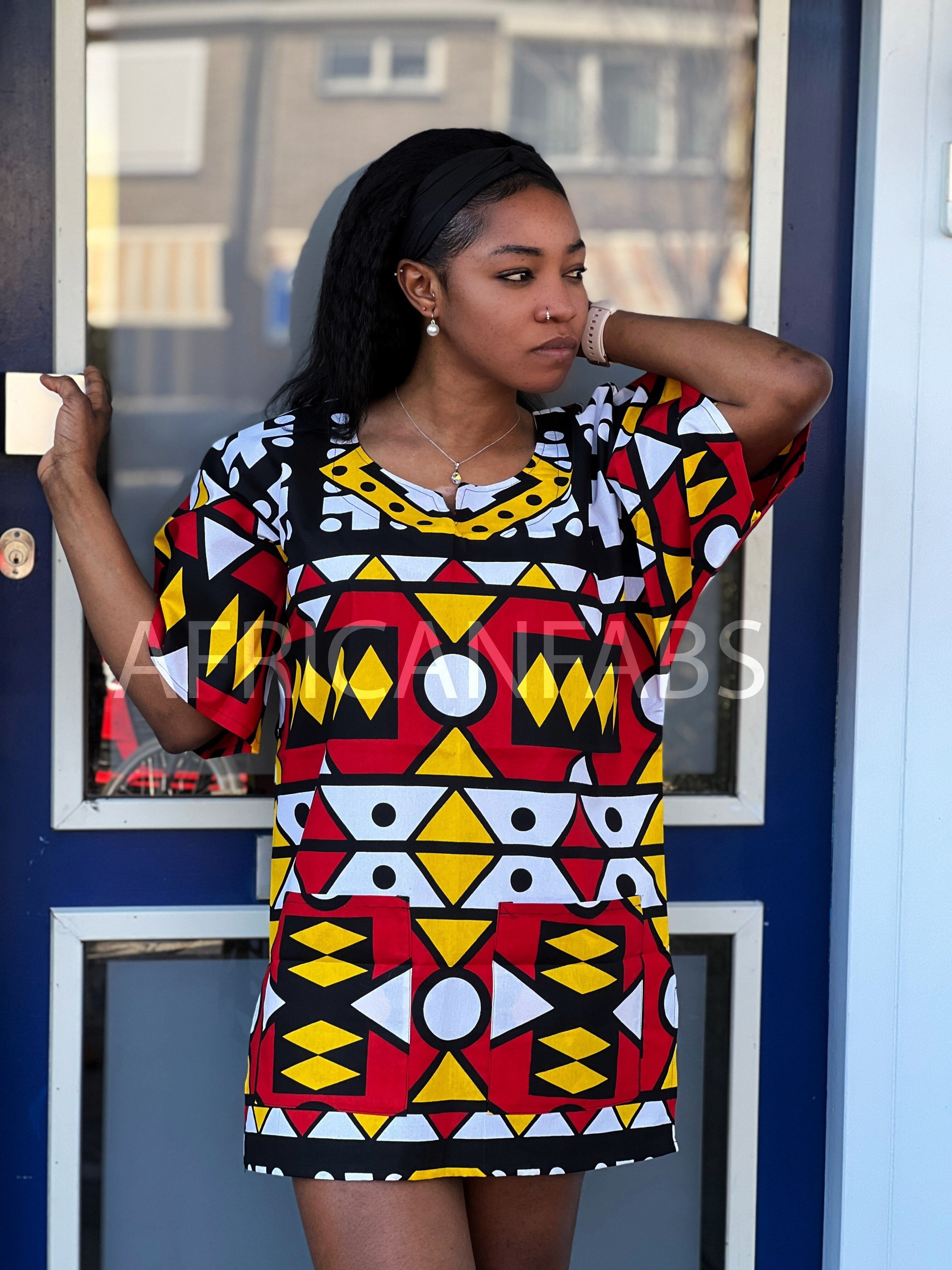 Chemise Red Samakaka Dashiki / Robe Dashiki - Haut imprimé africain - Unisexe