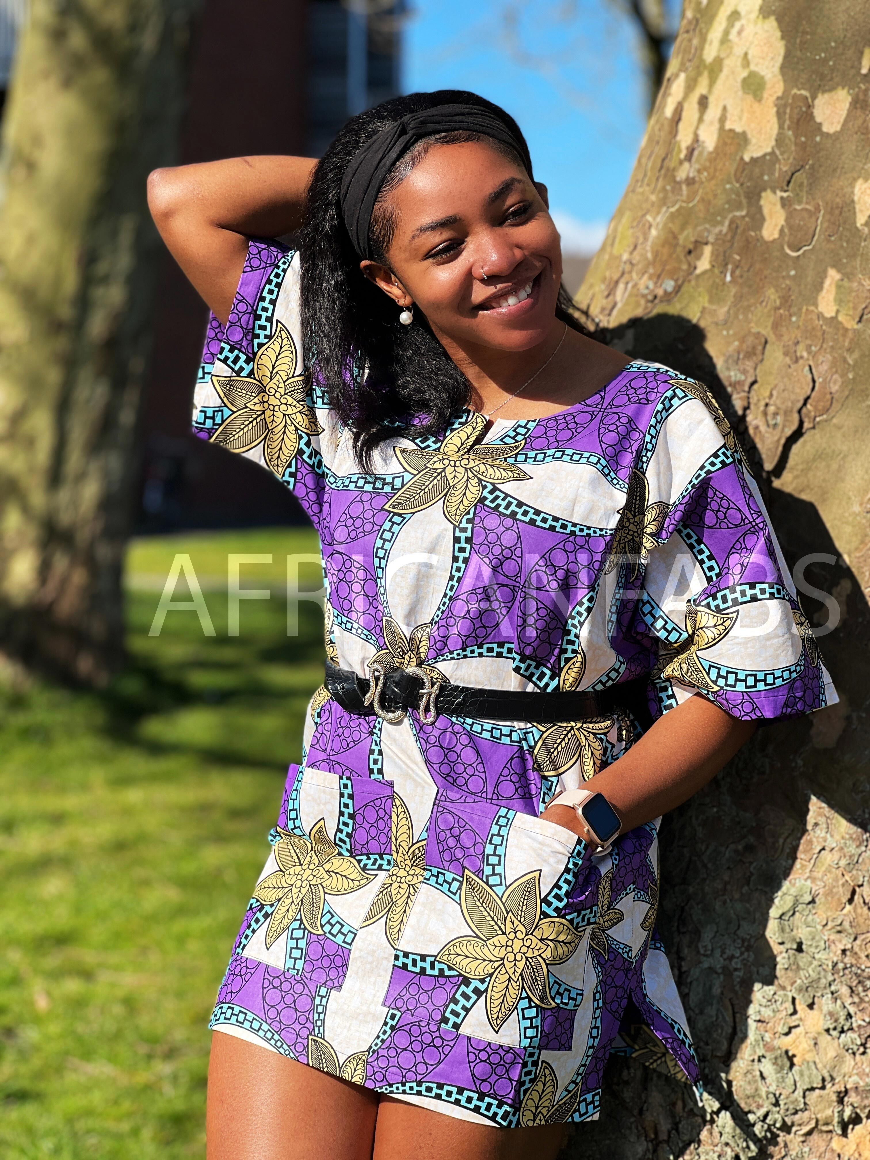 Camicia Dashiki viola/bianca/vestito Dashiki - Top con stampa africana - Unisex