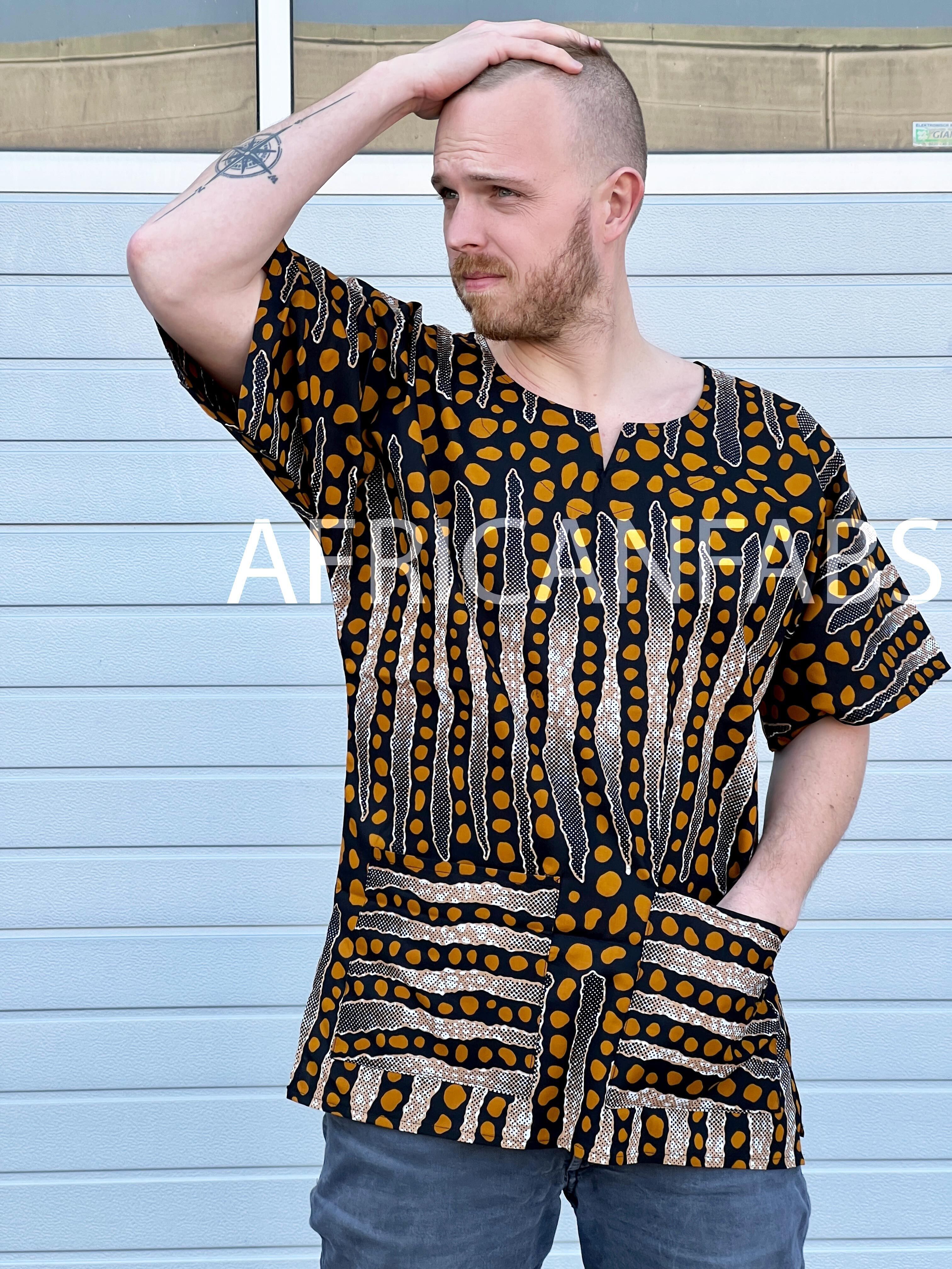 Chemise/robe Dashiki Bogolan marron/noir - Haut à imprimé africain - Unisexe