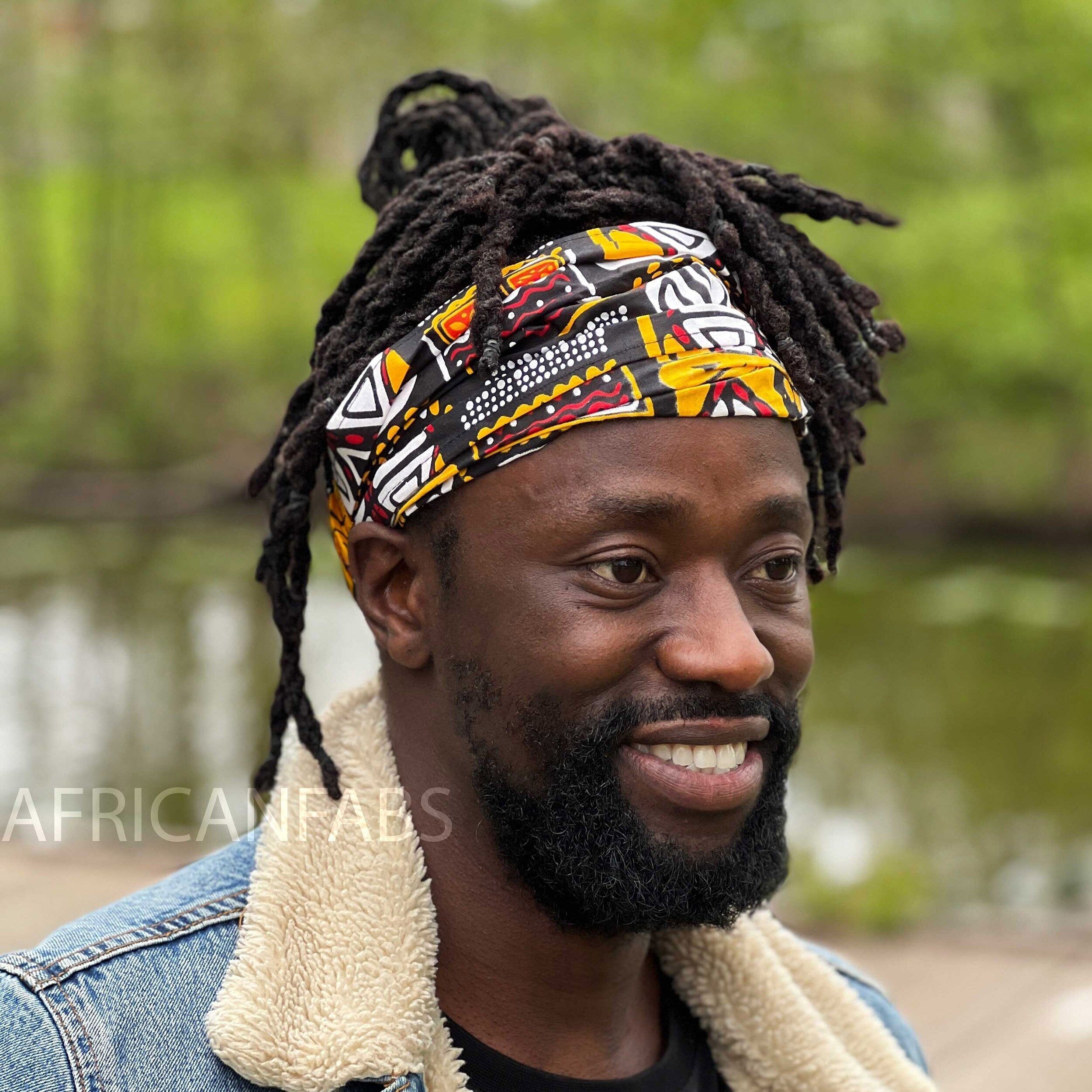 Bandeau à imprimé africain - Unisexe Adulte - Accessoires pour cheveux - Bogolan jaune/rouge