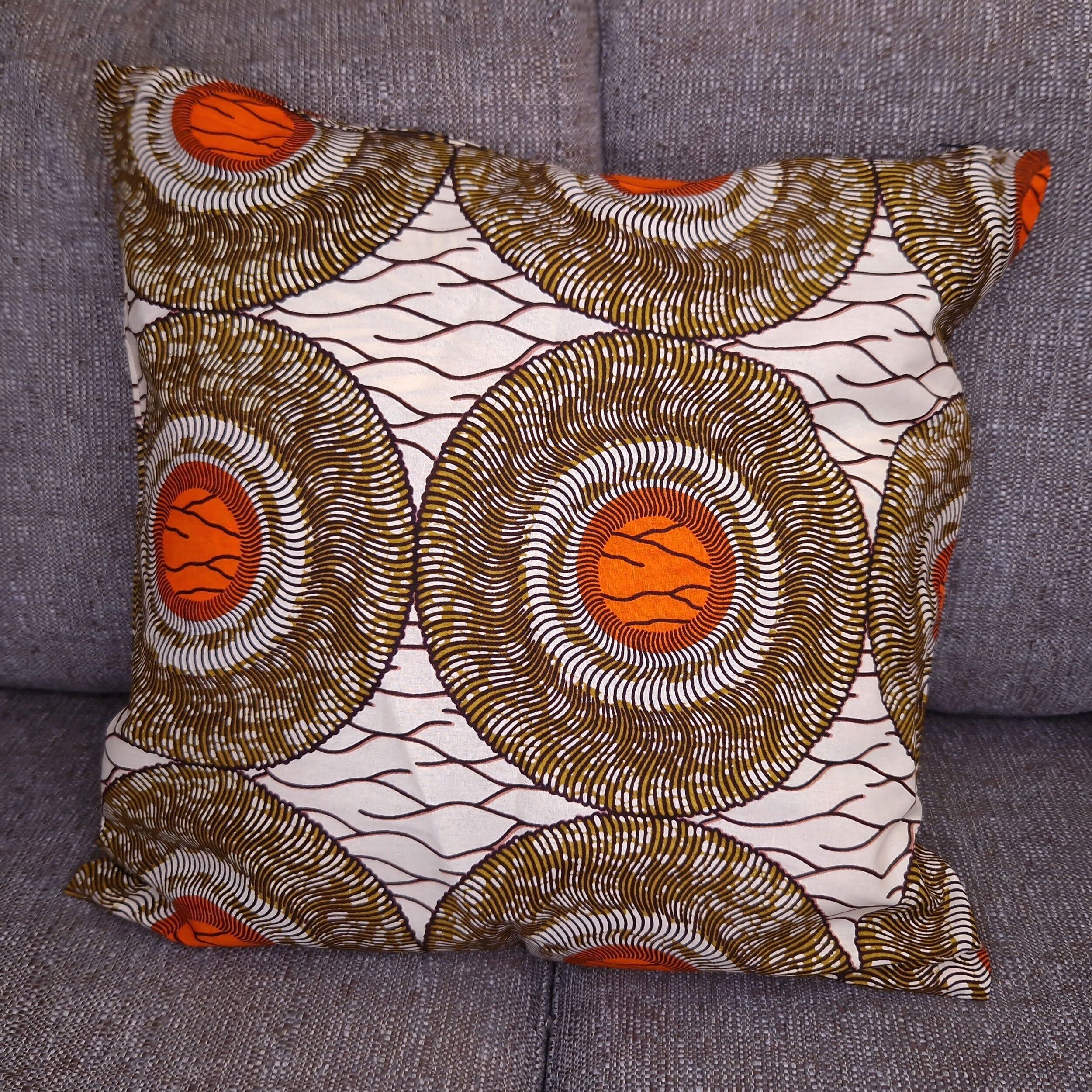 Housse de coussin africaine | Orange / cercle - Coussin décoratif 50x50cm - 100% coton
