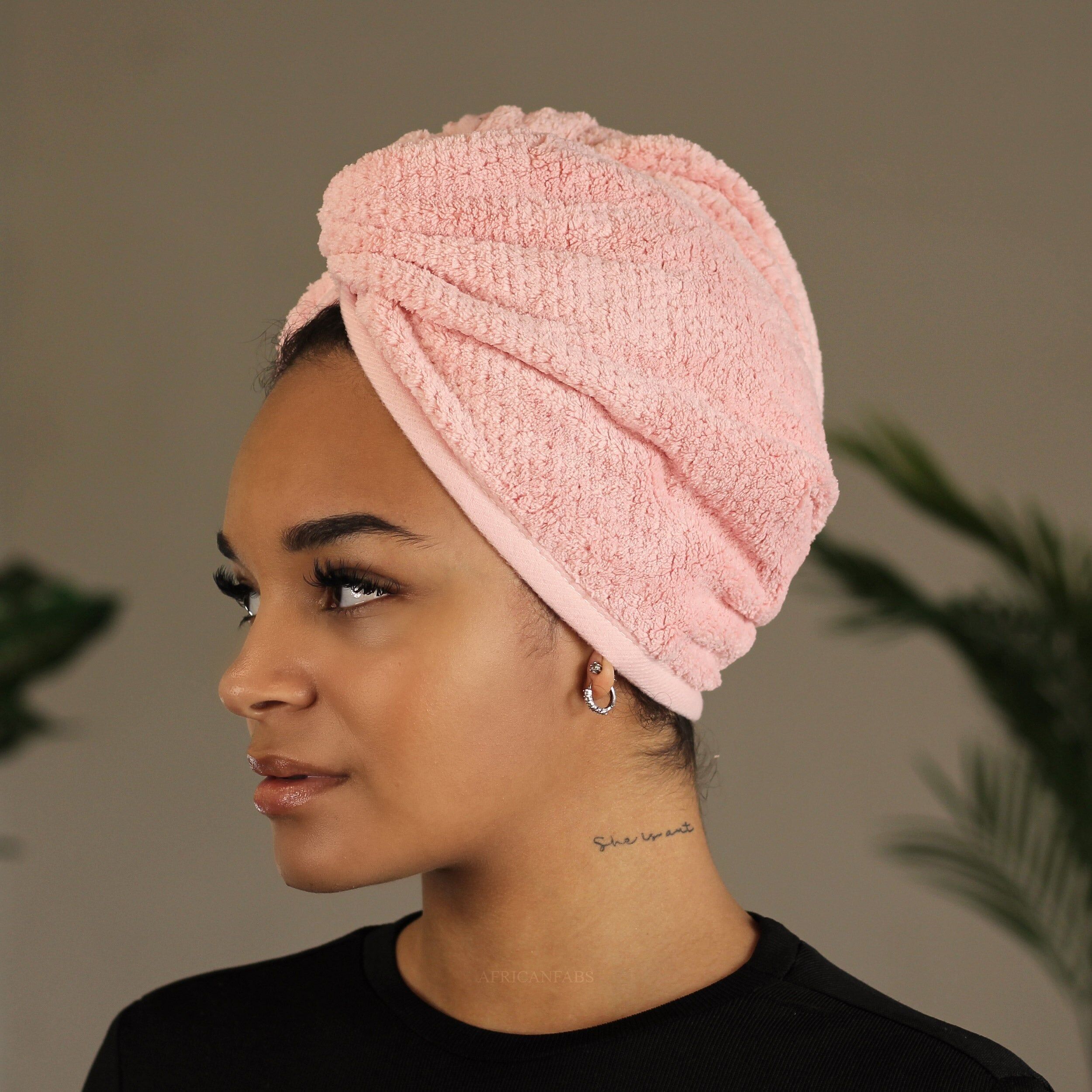 Serviette pour cheveux en microfibre - Serviette pour cheveux lisses et bouclés - Rose pâle