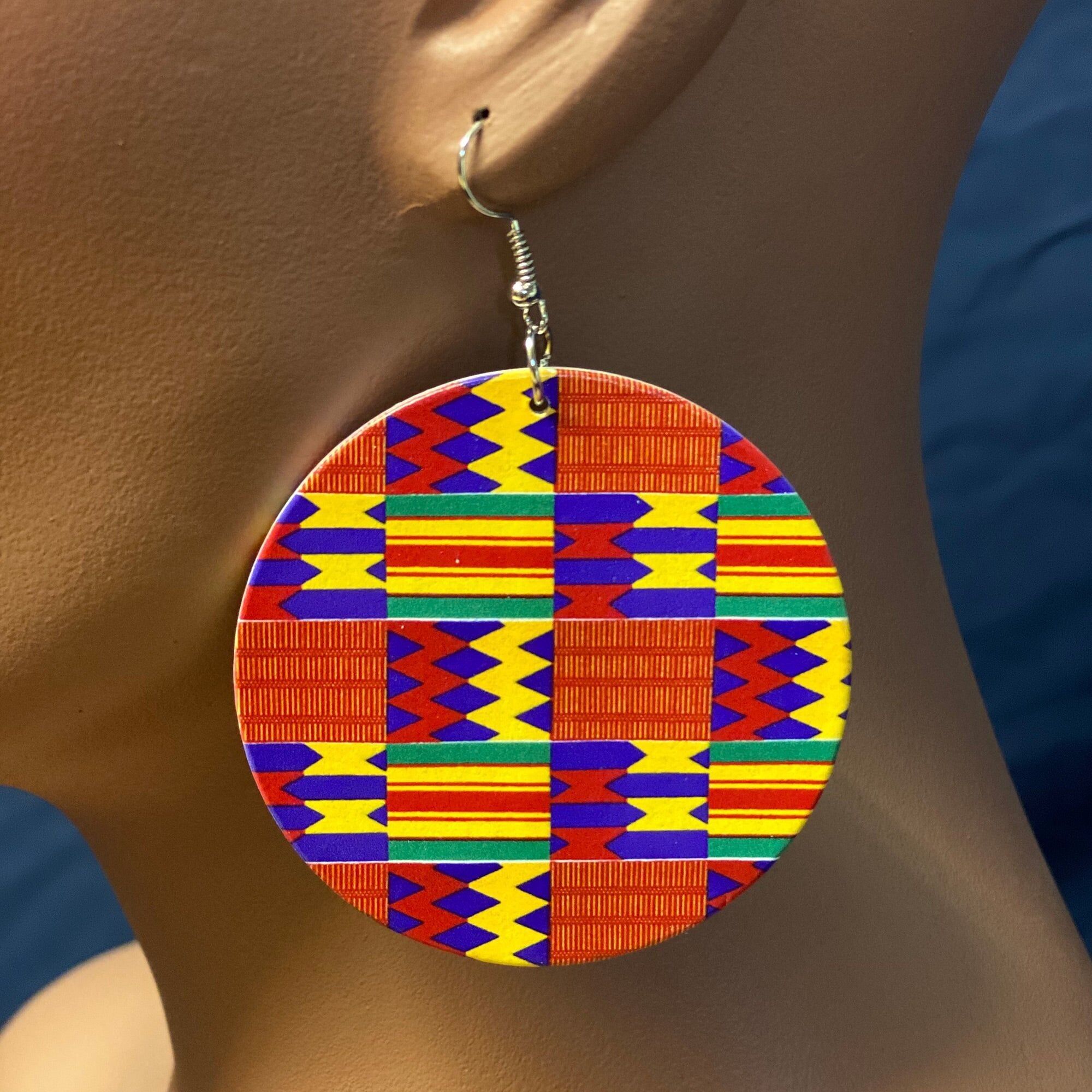 Orecchini con stampa Kente rosso/verde