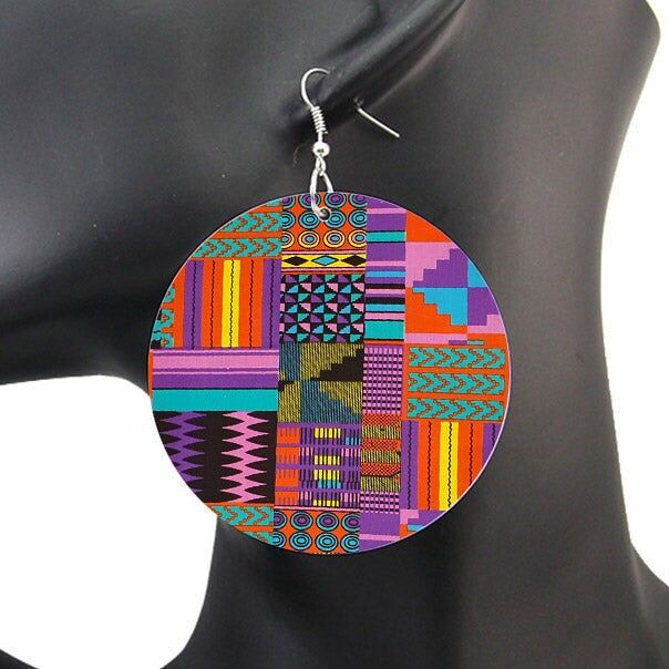 Stampa kente viola/rosa - Orecchini di ispirazione africana