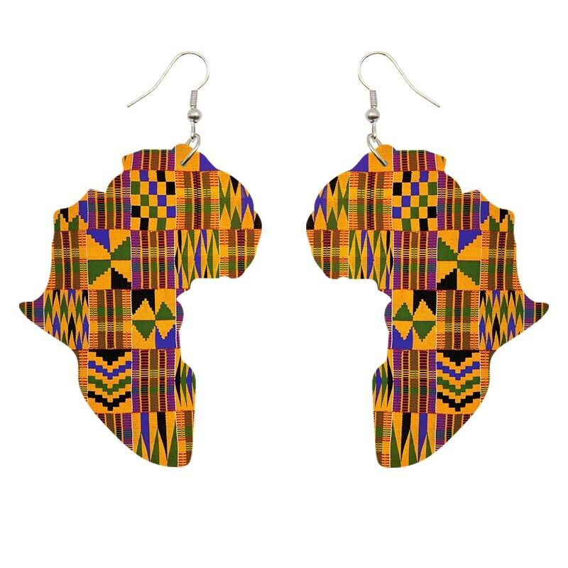 Orecchini con stampa africana | Stampa Kente a forma di continente africano