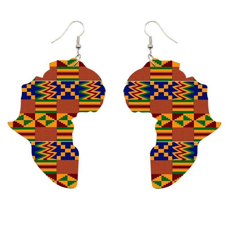 Orecchini a forma di continente africano Kente blu