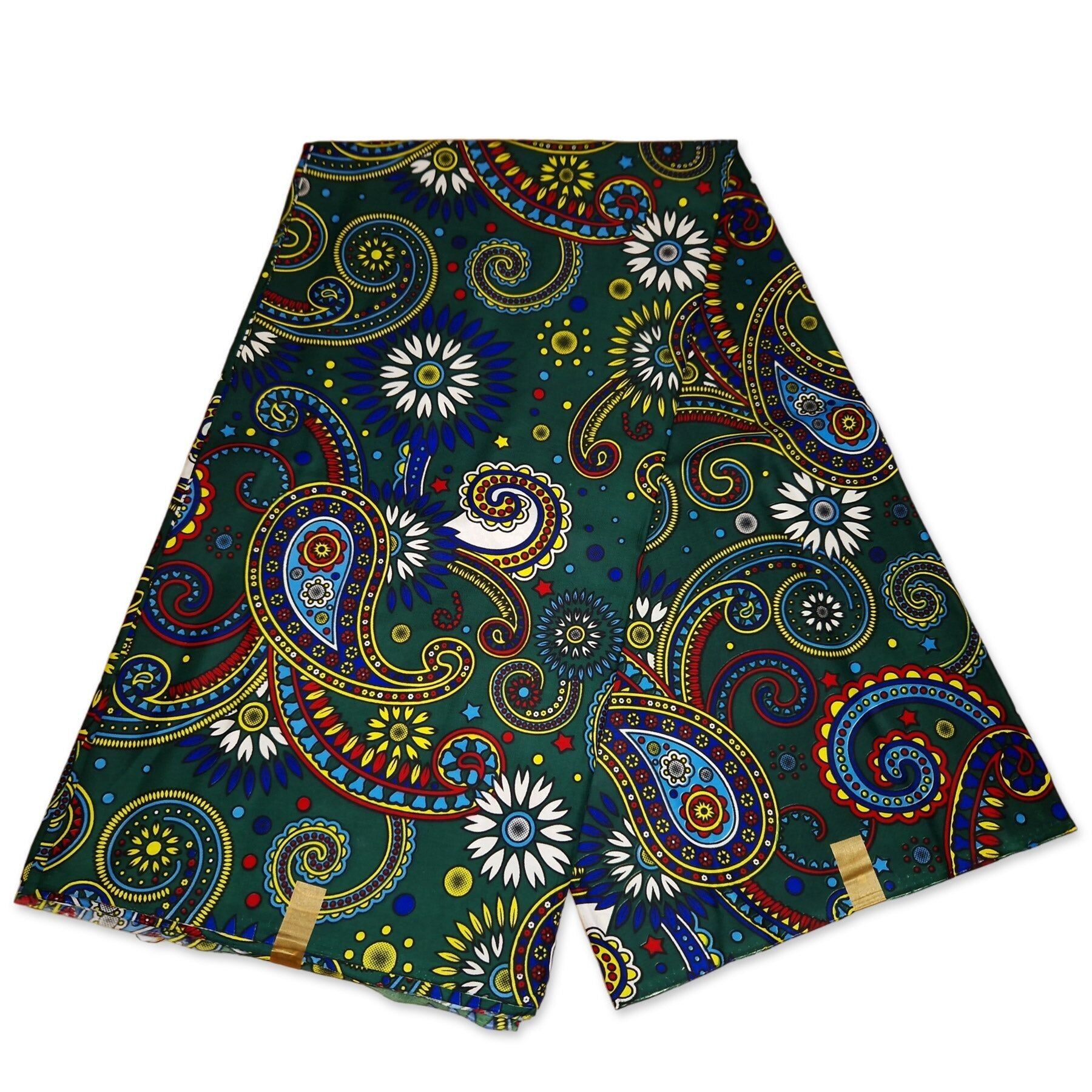 6 Yards – Afrikanischer Stoff mit Paisley-Muster, grün-mehrfarbig – Baumwollmischgewebe
