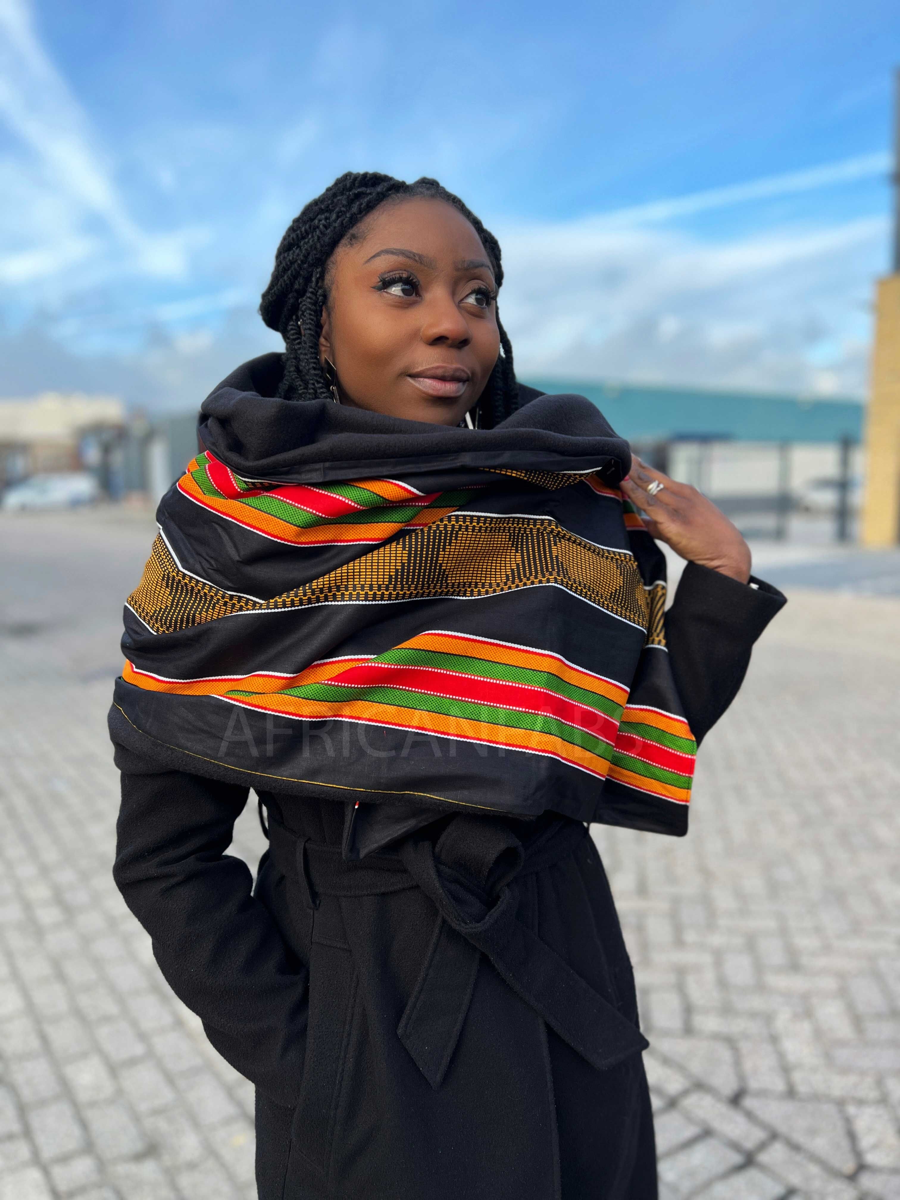 Sciarpa invernale con stampa africana per adulti unisex - Kente panafricano nero