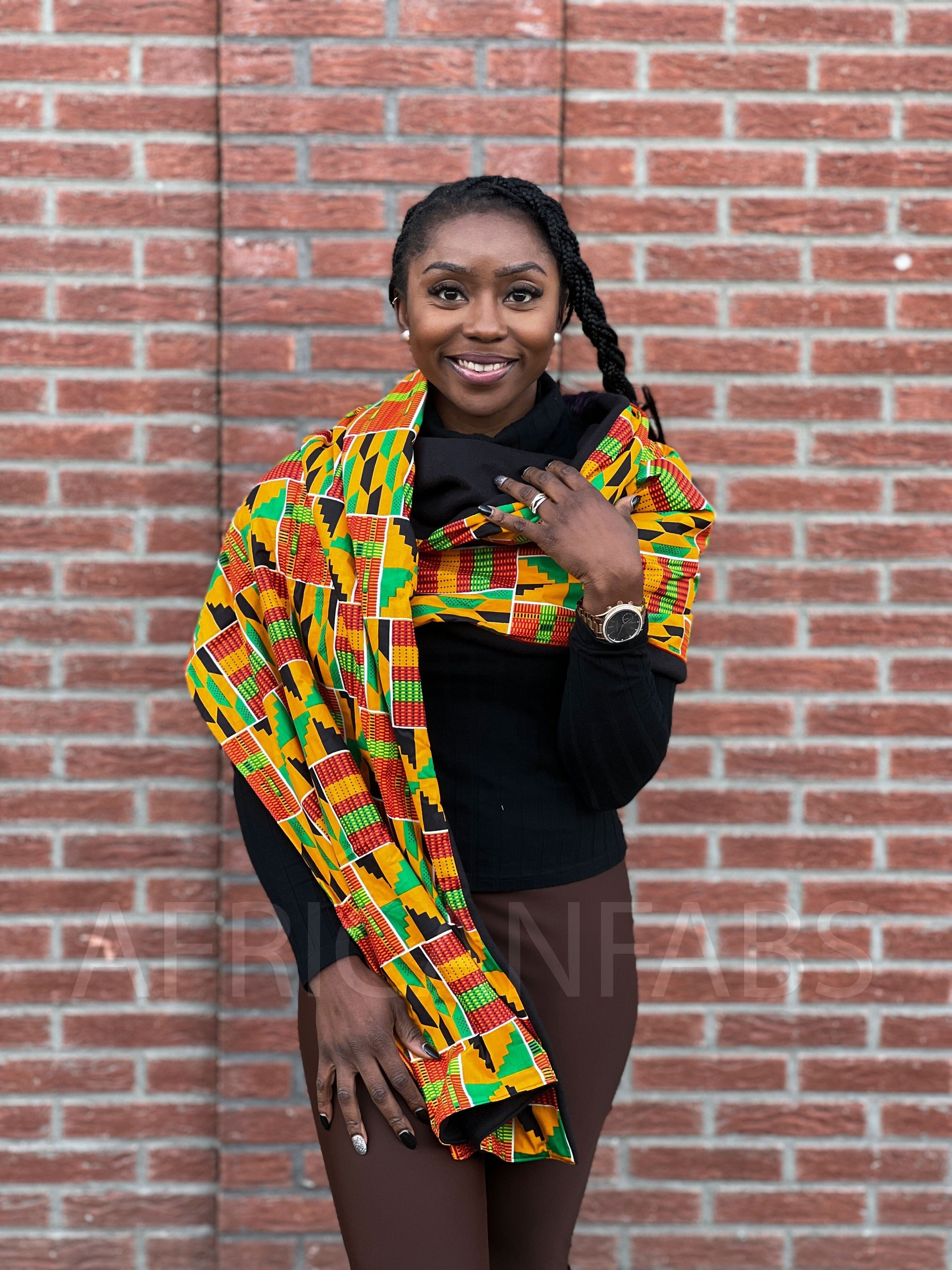 Sciarpa invernale con stampa africana per adulti unisex - Kente giallo/verde