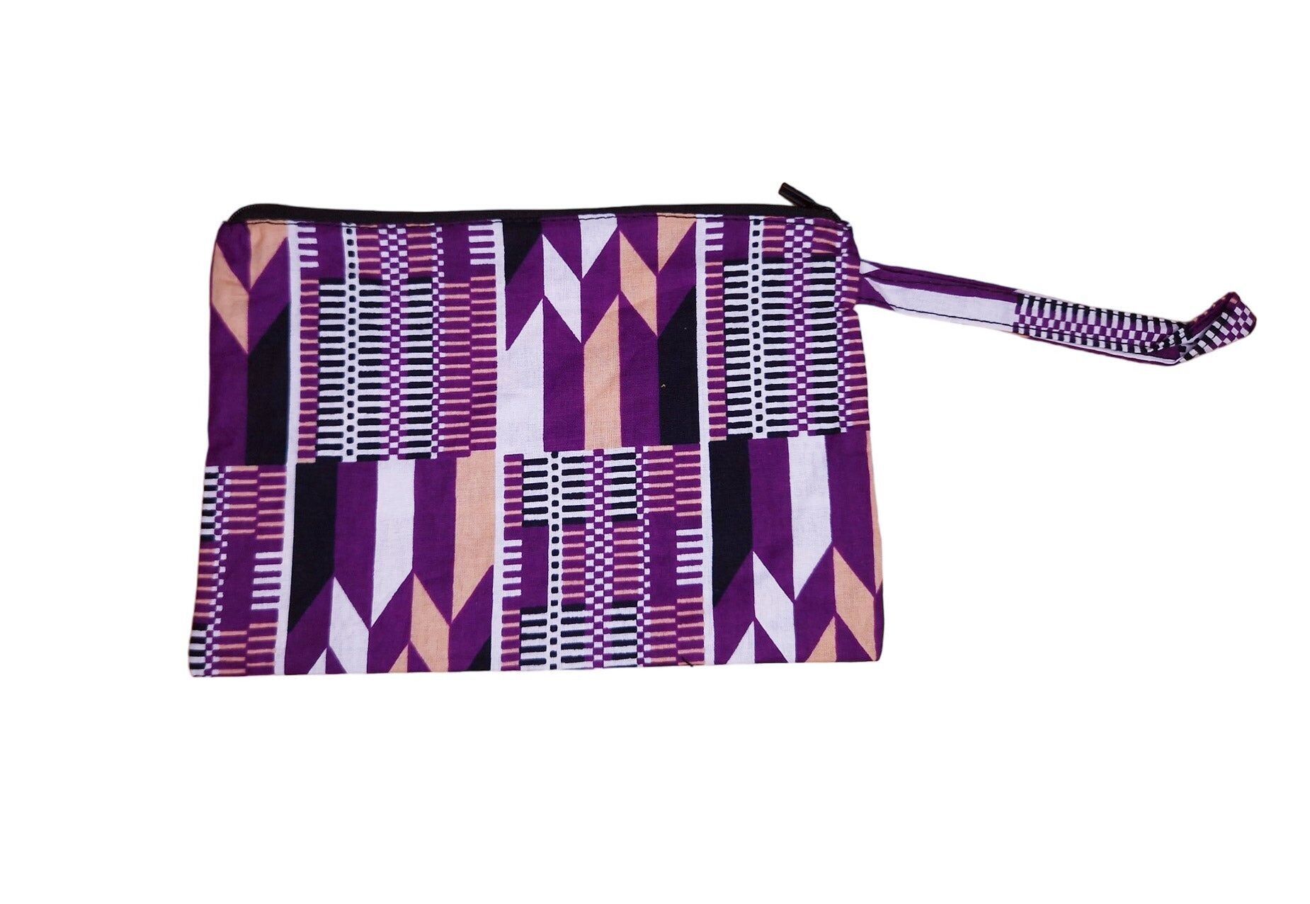Astuccio per il trucco / Astuccio per matite / Borsa per cosmetici / Portamonete con stampa africana - Kente viola