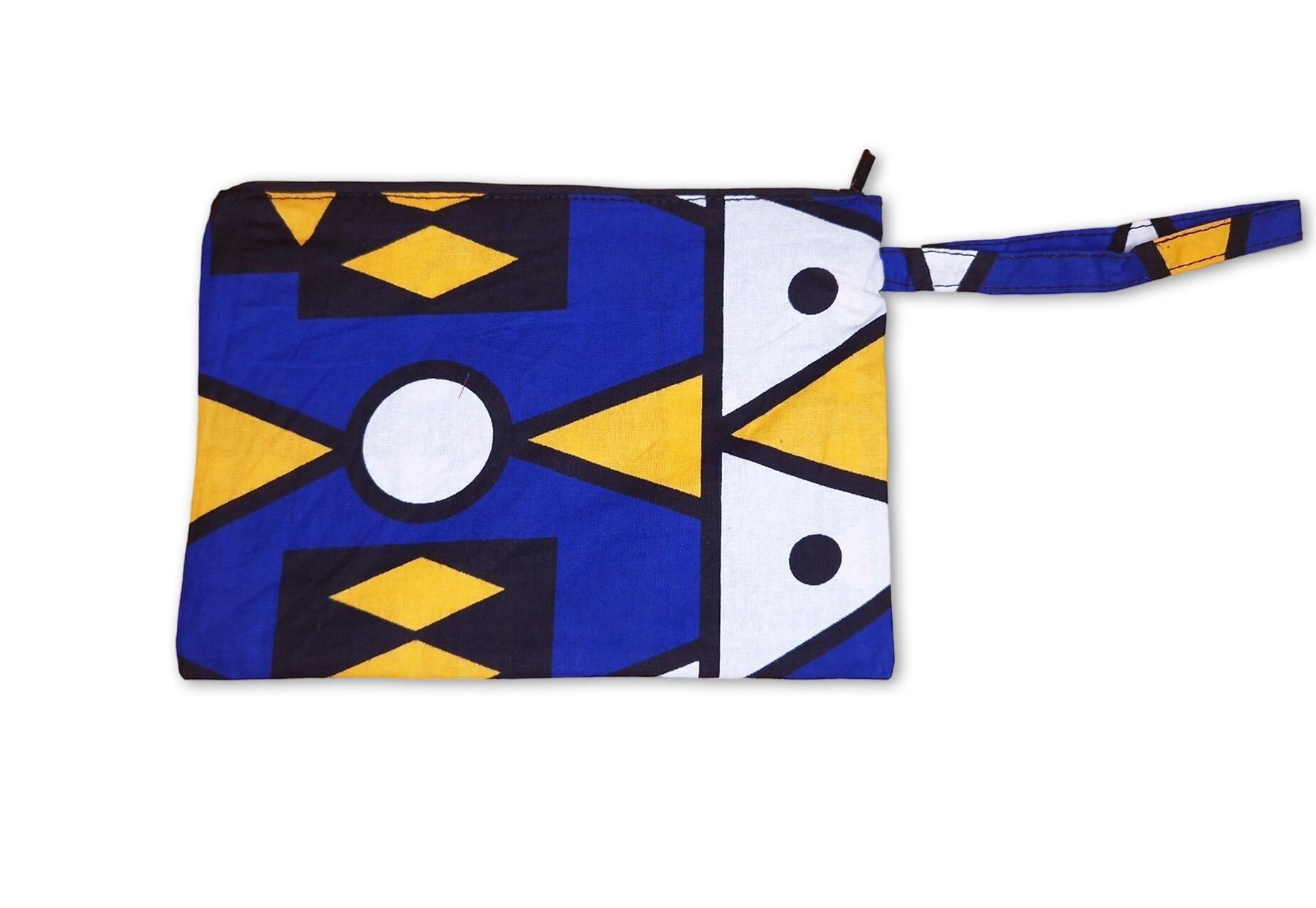 Astuccio per il trucco / Astuccio per matite / Borsa per cosmetici / Portamonete con stampa africana - Samakaka blu e giallo