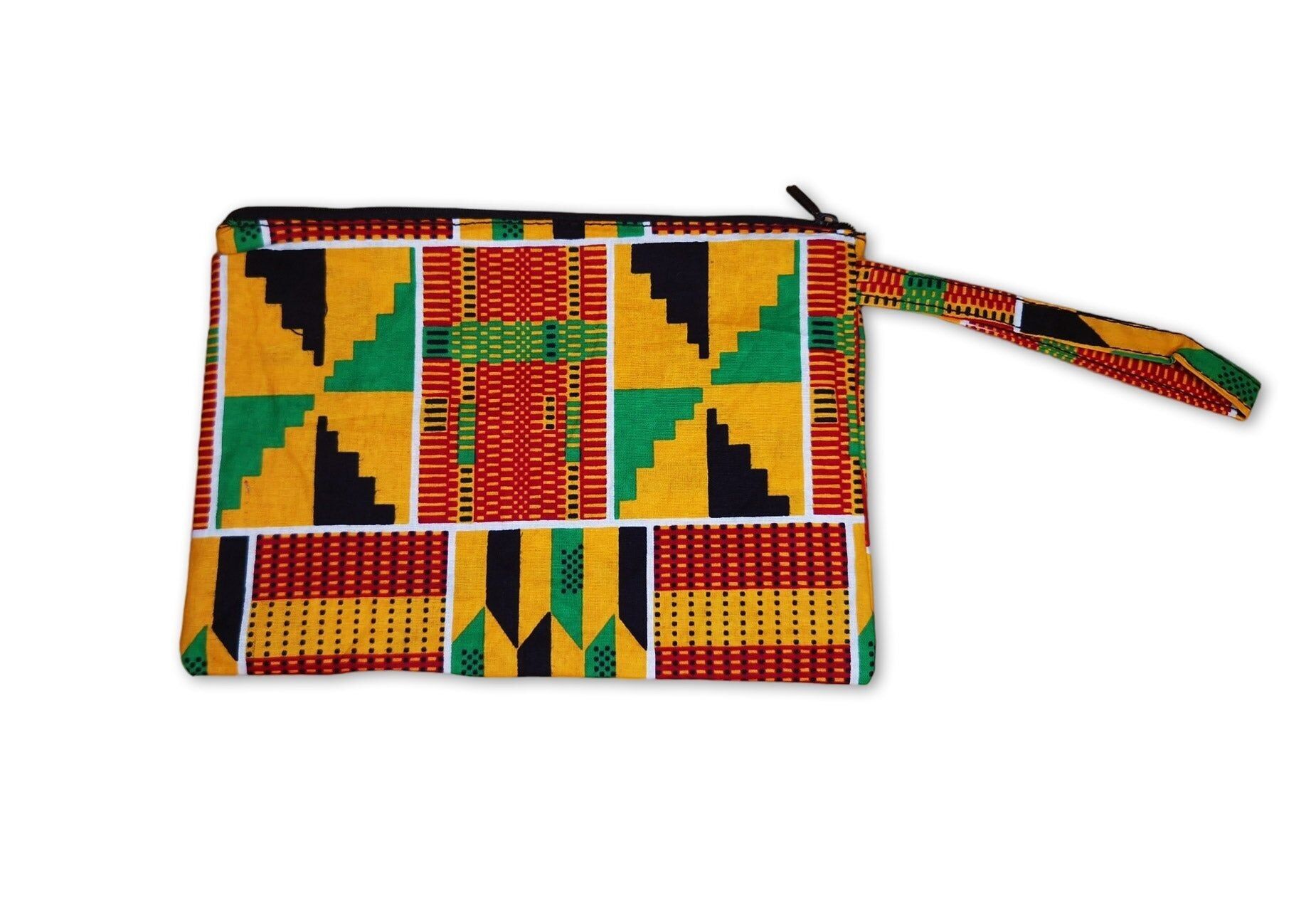 Astuccio per il trucco / Astuccio per matite / Borsa per cosmetici / Portamonete con stampa africana - Kente arancione / verde