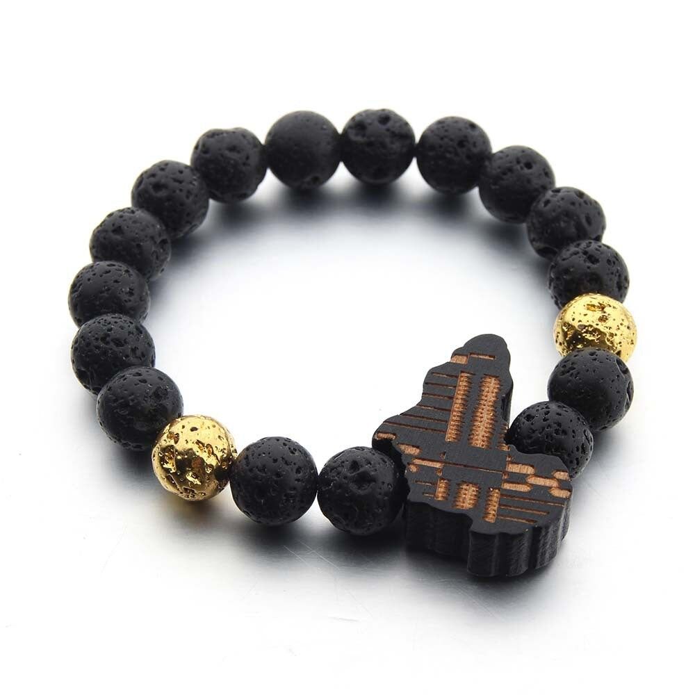 Bracciale africano - Bracciale con perline di pietra - Continente africano - Nero