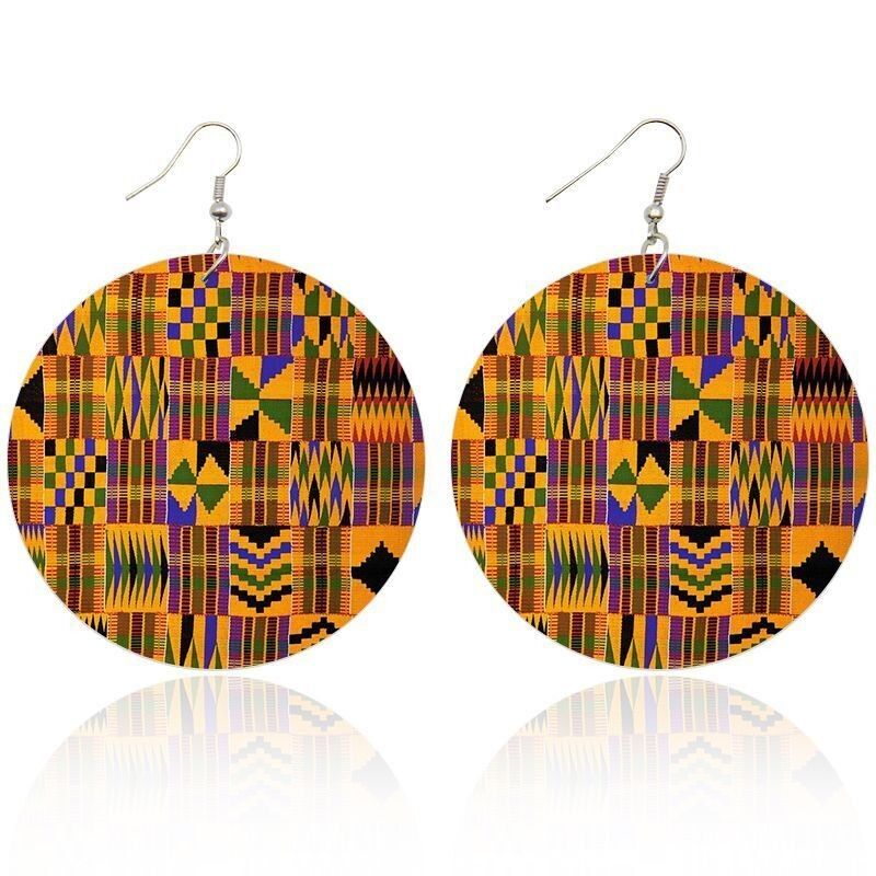 Orecchini con stampa Kente viola e giallo
