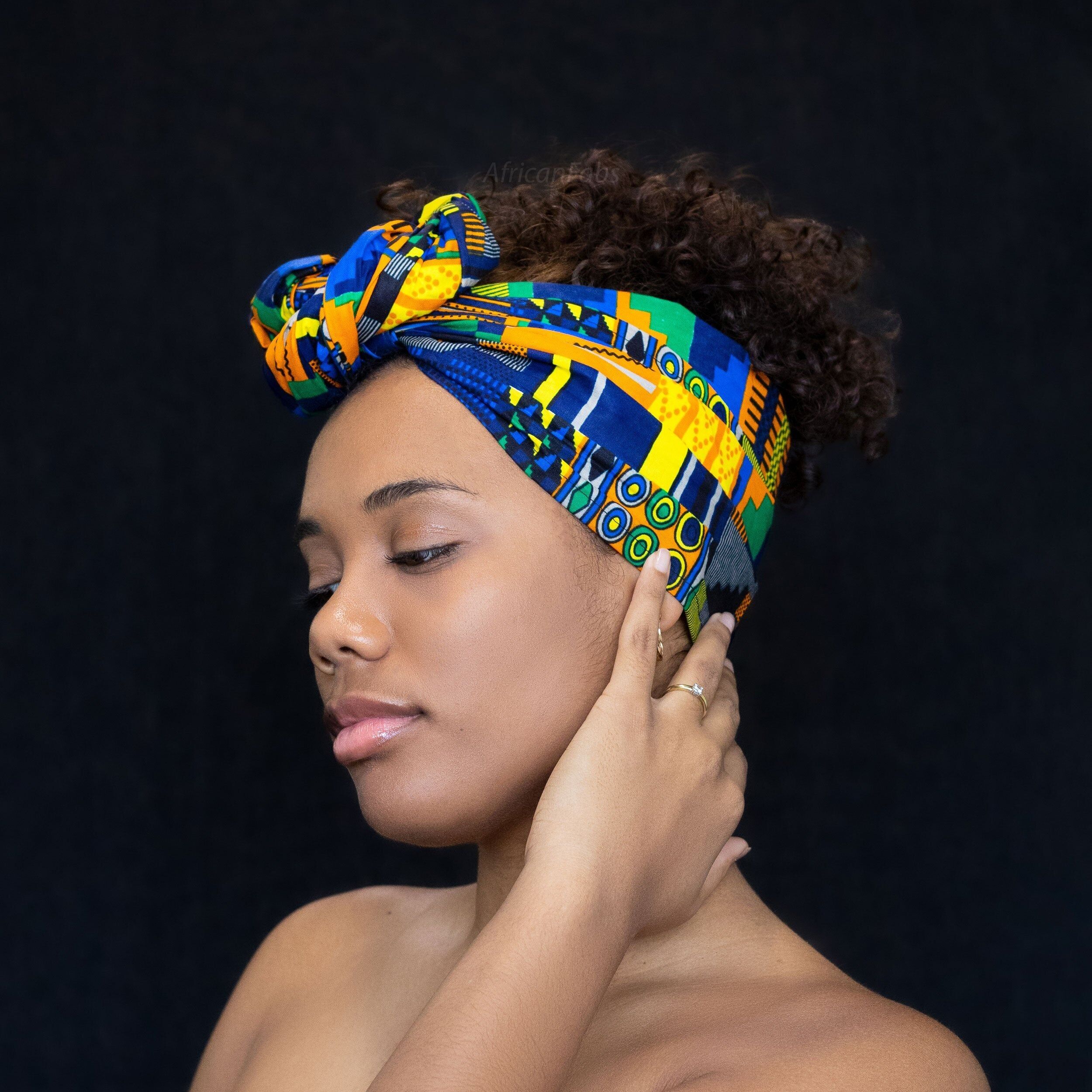 Copricapo kente africano blu/arancione