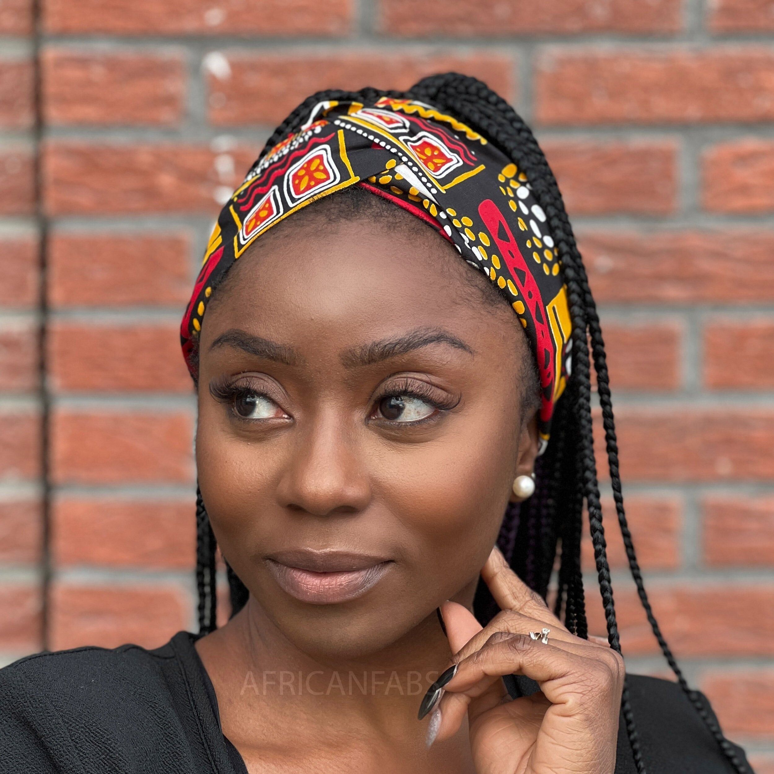 Haarband mit afrikanischem Muster (lockere Passform) – Erwachsene – Haaraccessoires – Gelbes Bogolan