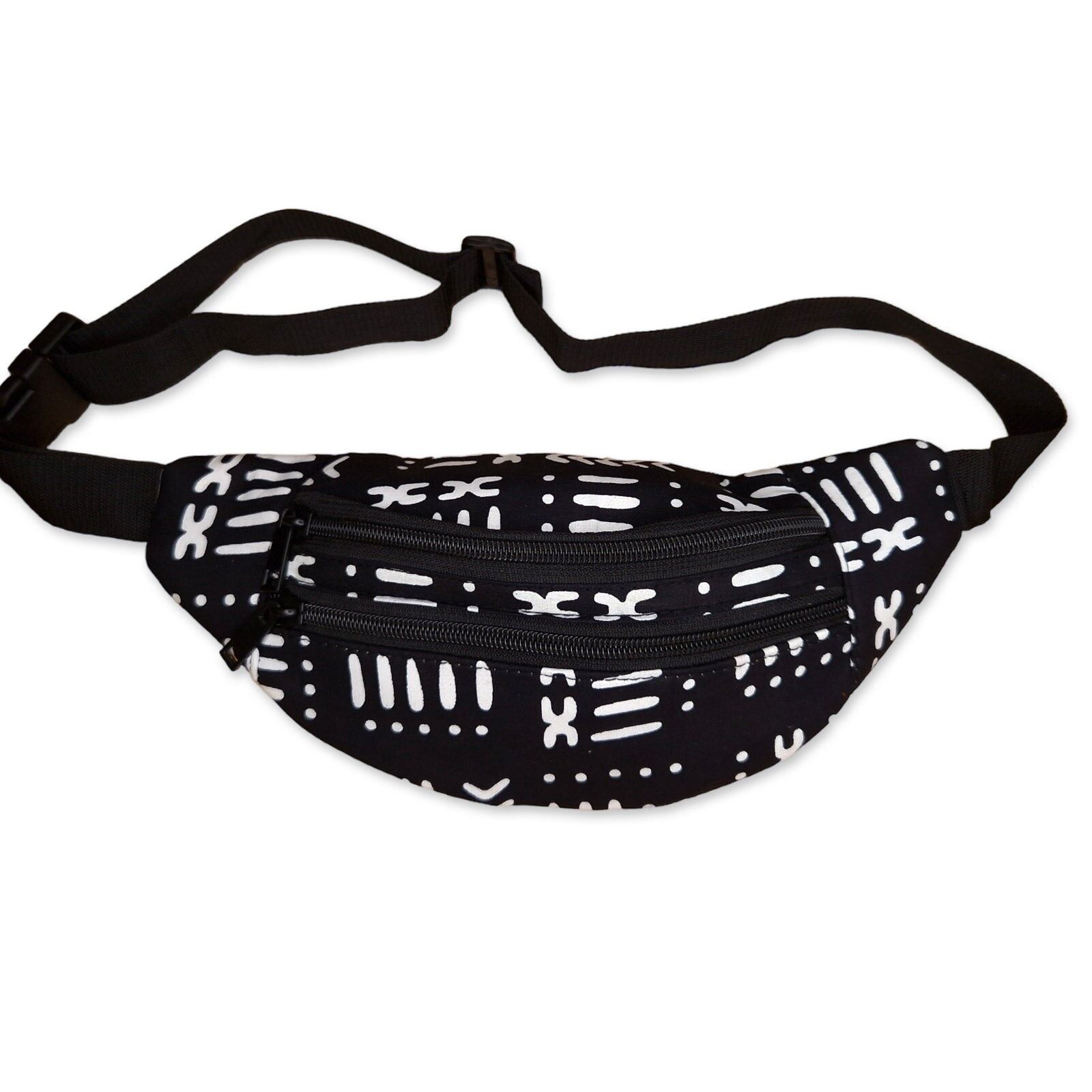 Marsupio con stampa africana - Bogolan bianco e nero - Marsupio Ankara / Marsupio / Borsa da festival con tracolla regolabile