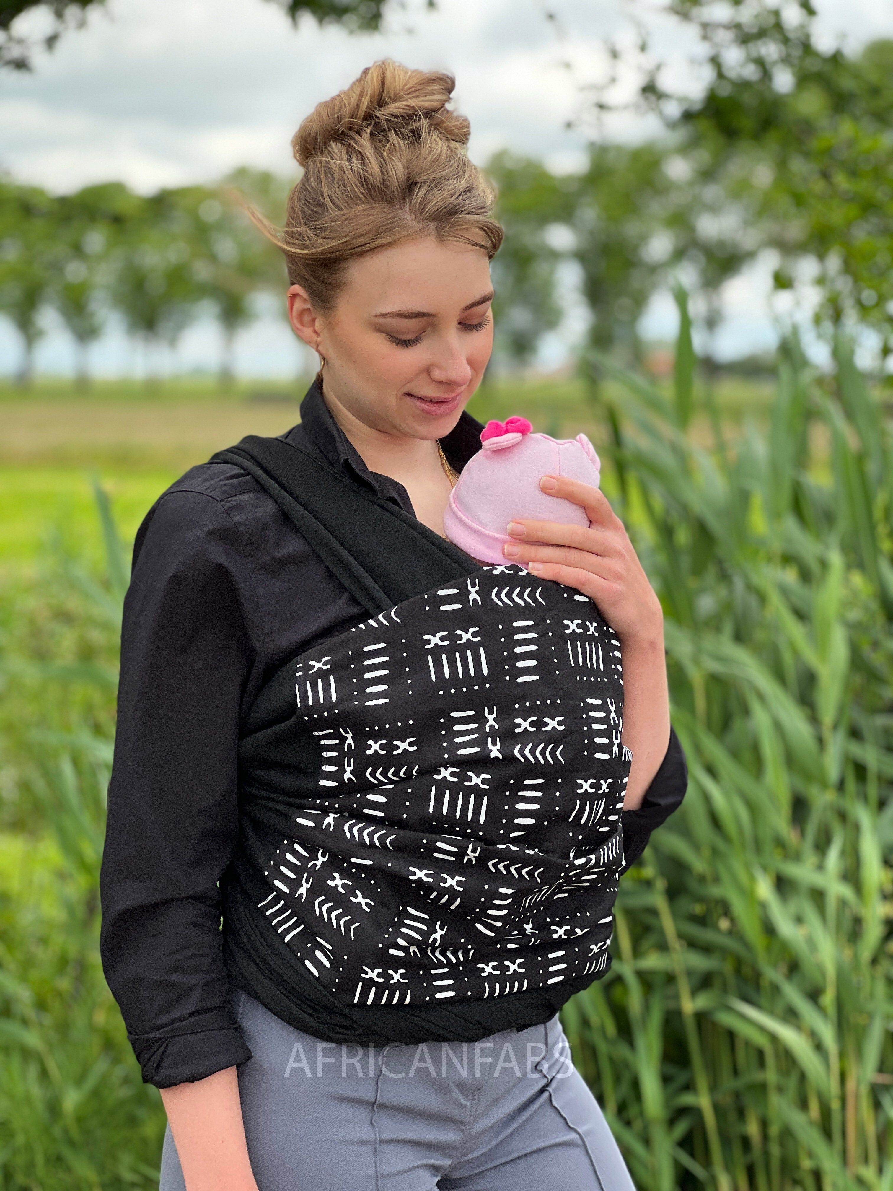 Marsupio porta-bebè con stampa africana - Nero/fango bianco