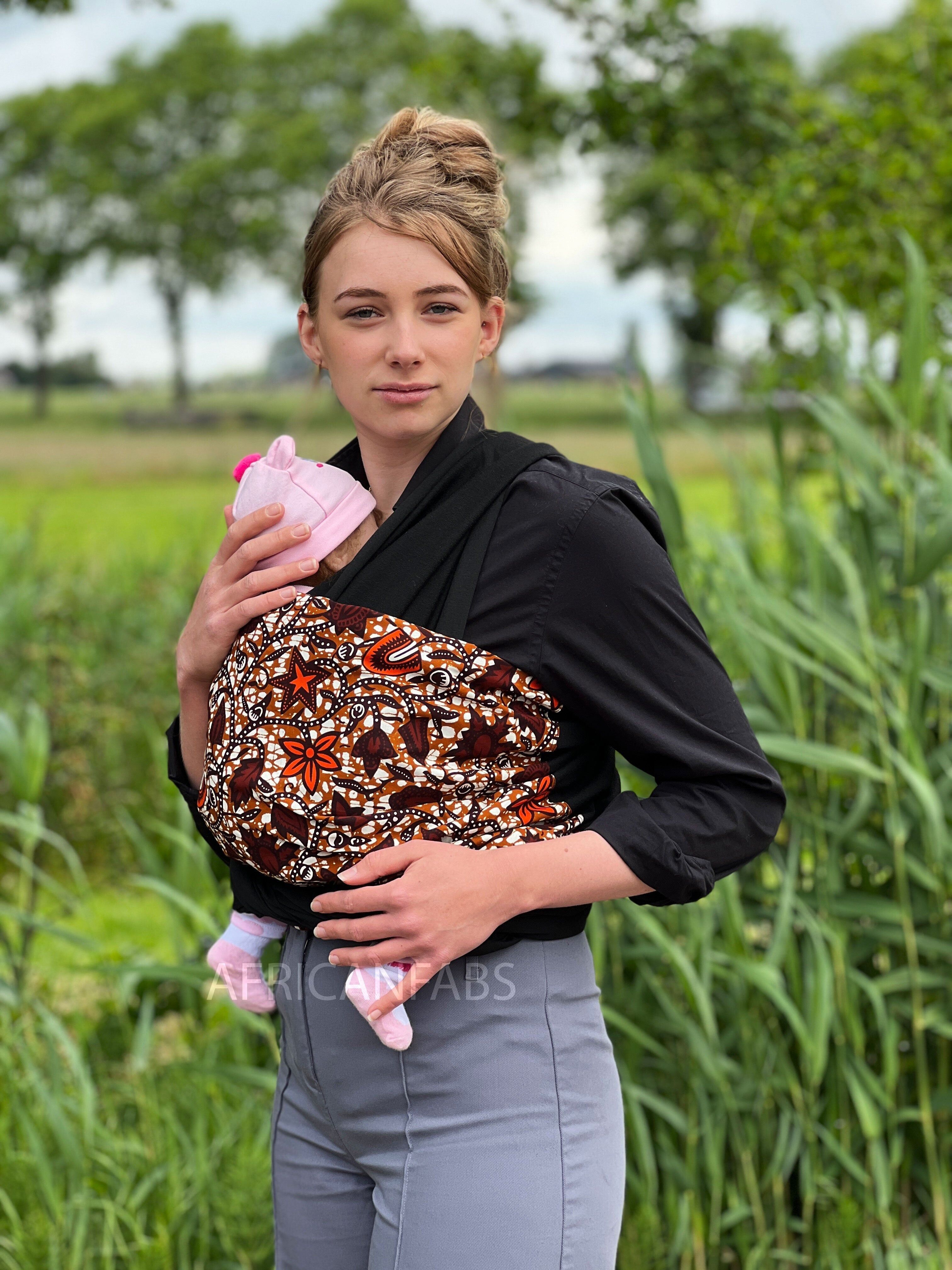 Marsupio porta-bebè con stampa africana - Foglie marroni