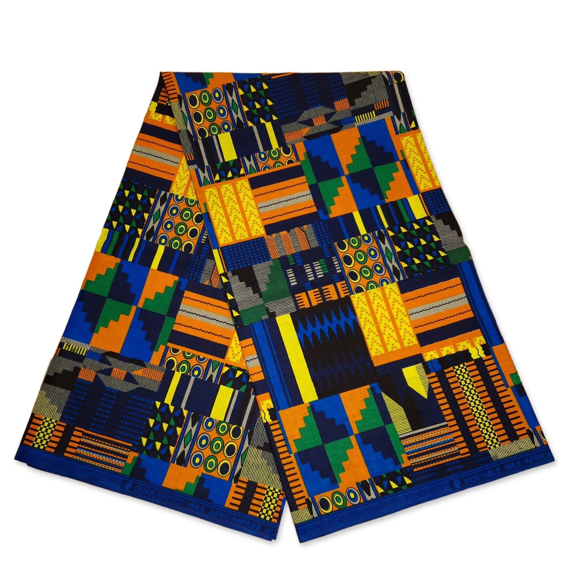 6 iarde - Tessuto stampato kente blu/arancione africano KENTE Ghana wax cloth AF-4027 - 100% cotone