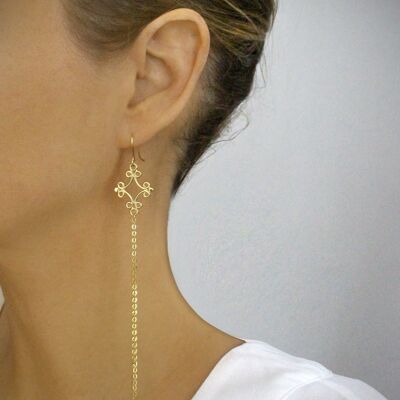 Long gold plated filigree earrings