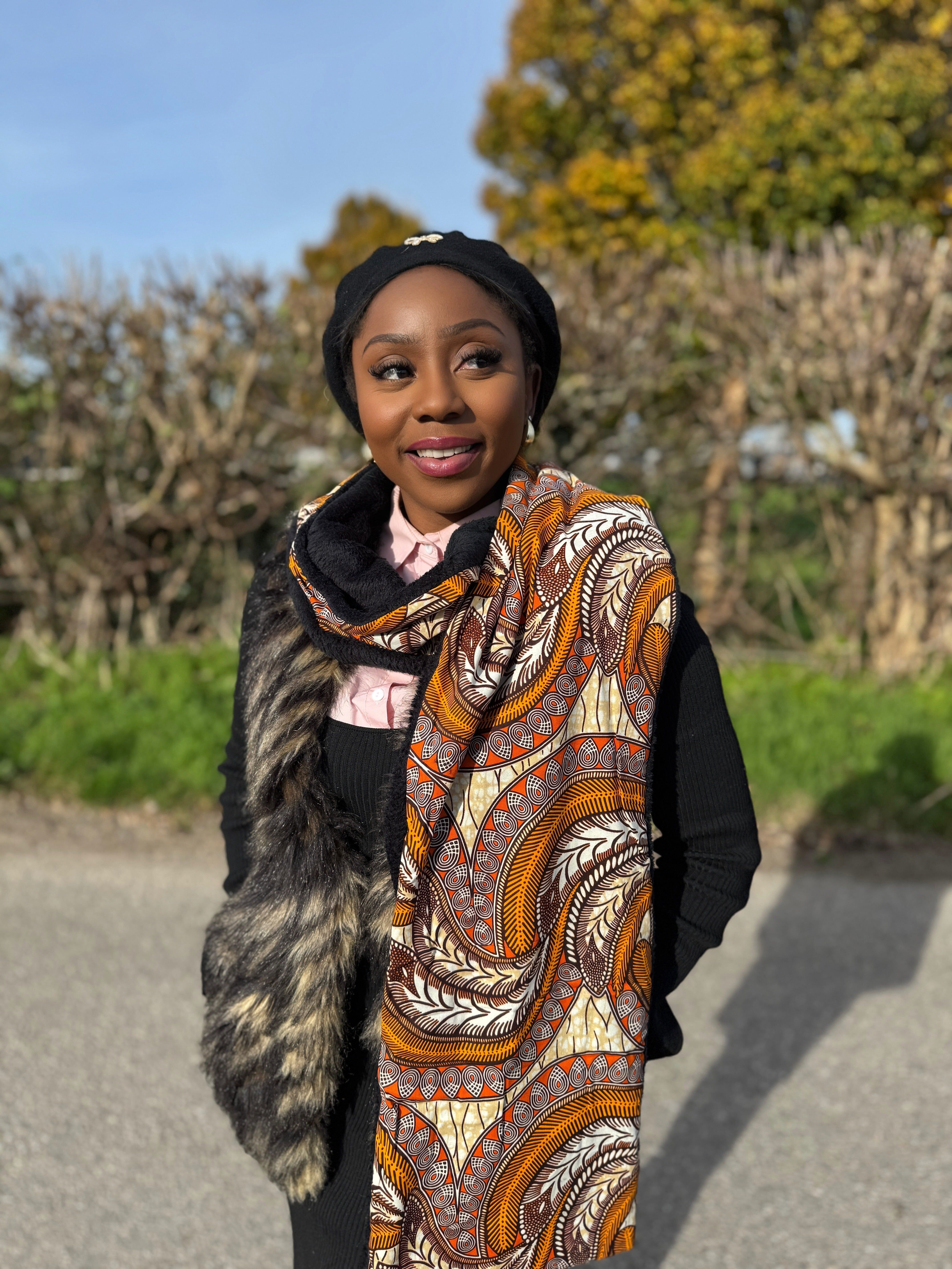 Sciarpa invernale con stampa africana unisex - Modello sottile - Piuma arancione