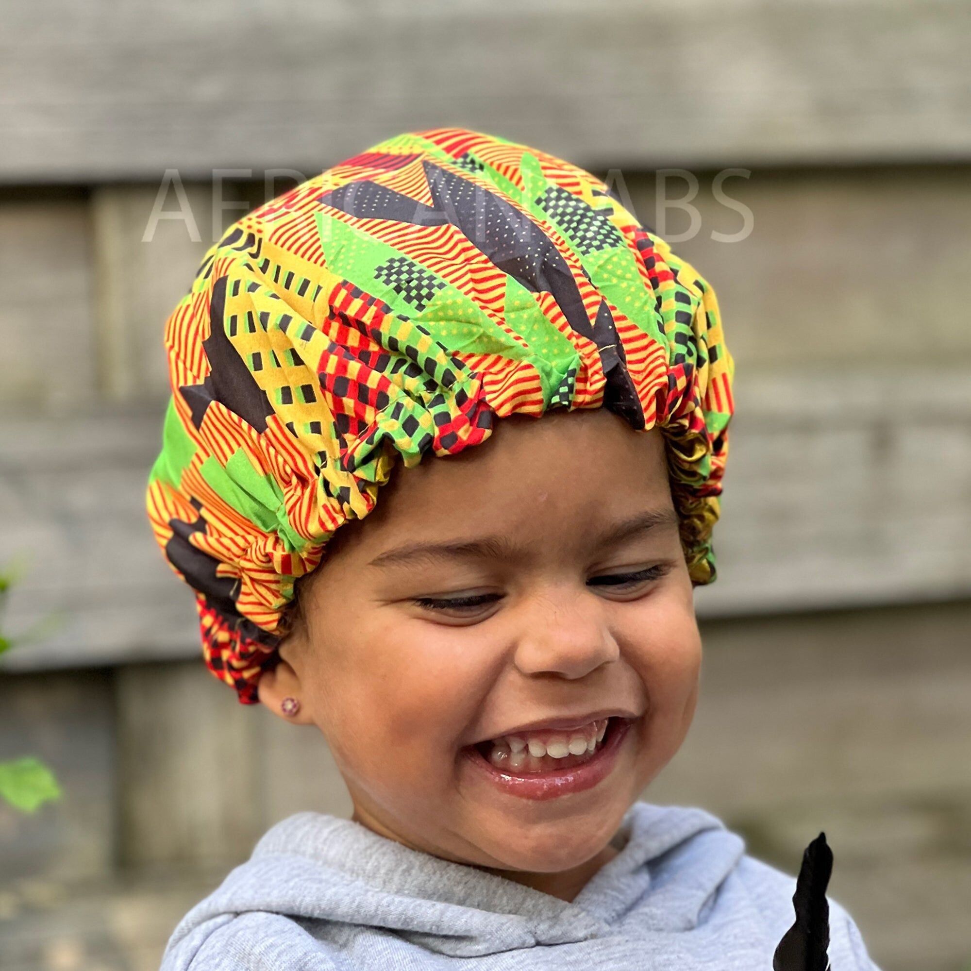 Cuffia per capelli con stampa Kente africana (taglia per bambini 3-7 anni) (cuffia da notte con fodera in raso)