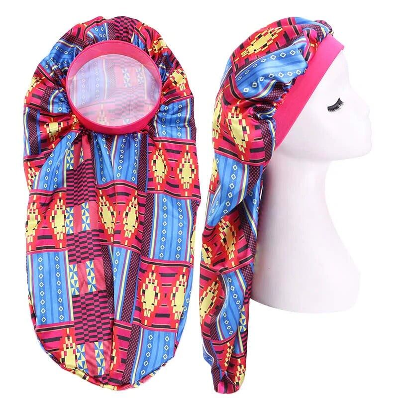 Satinhaube für Dreadlocks / Zöpfe / Rastas – Dreadlocksocke mit rotem Kente-Muster / Satin-Nachthaube / Haarhaube