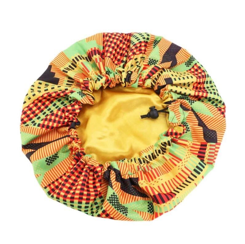Cuffia per capelli regolabile con stampa Kente africana (cuffia da notte foderata in raso)