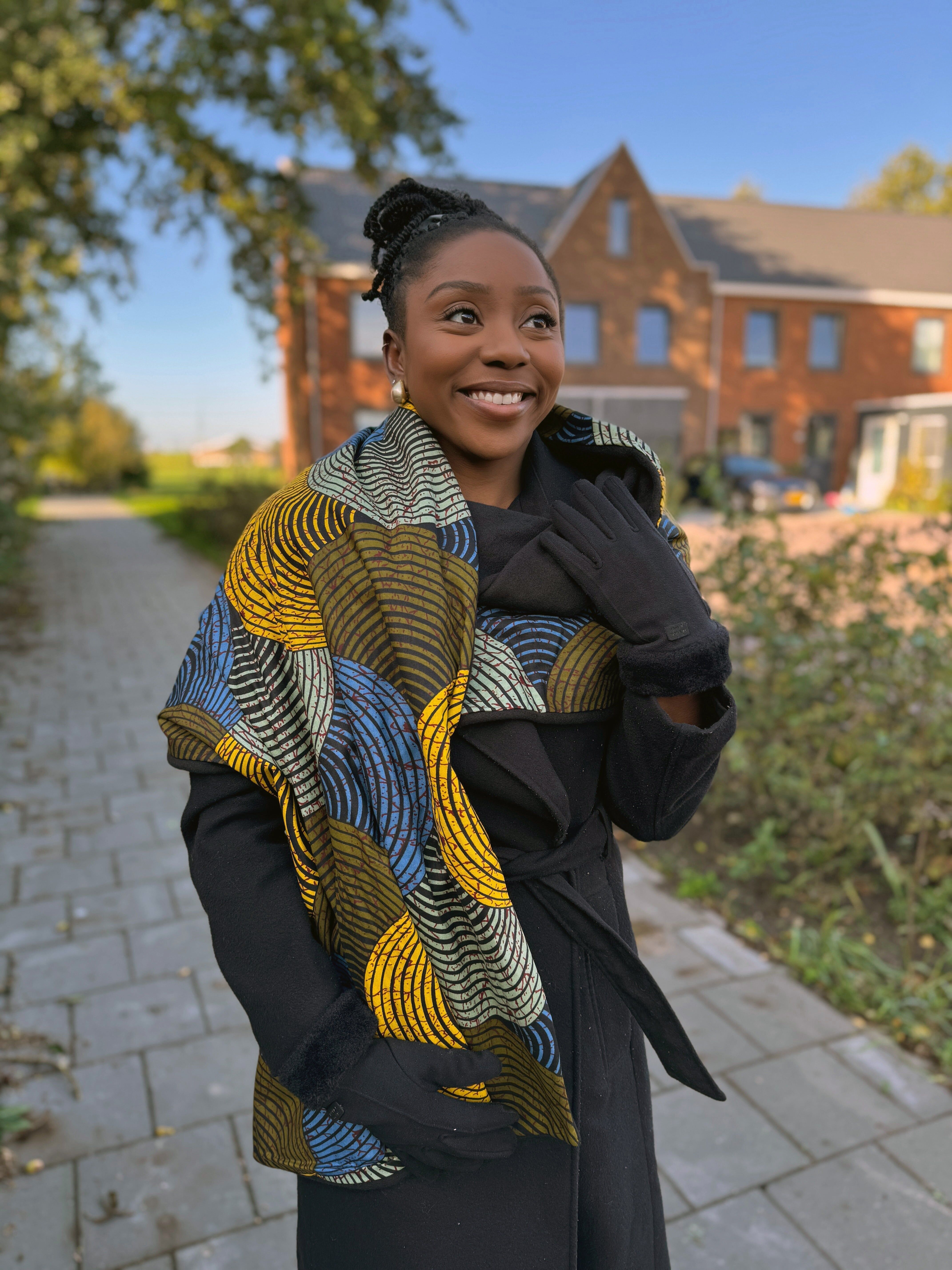 Winterschal mit afrikanischem Muster für Erwachsene (Unisex) – Grünes Design mit konzentrischen Kreisen