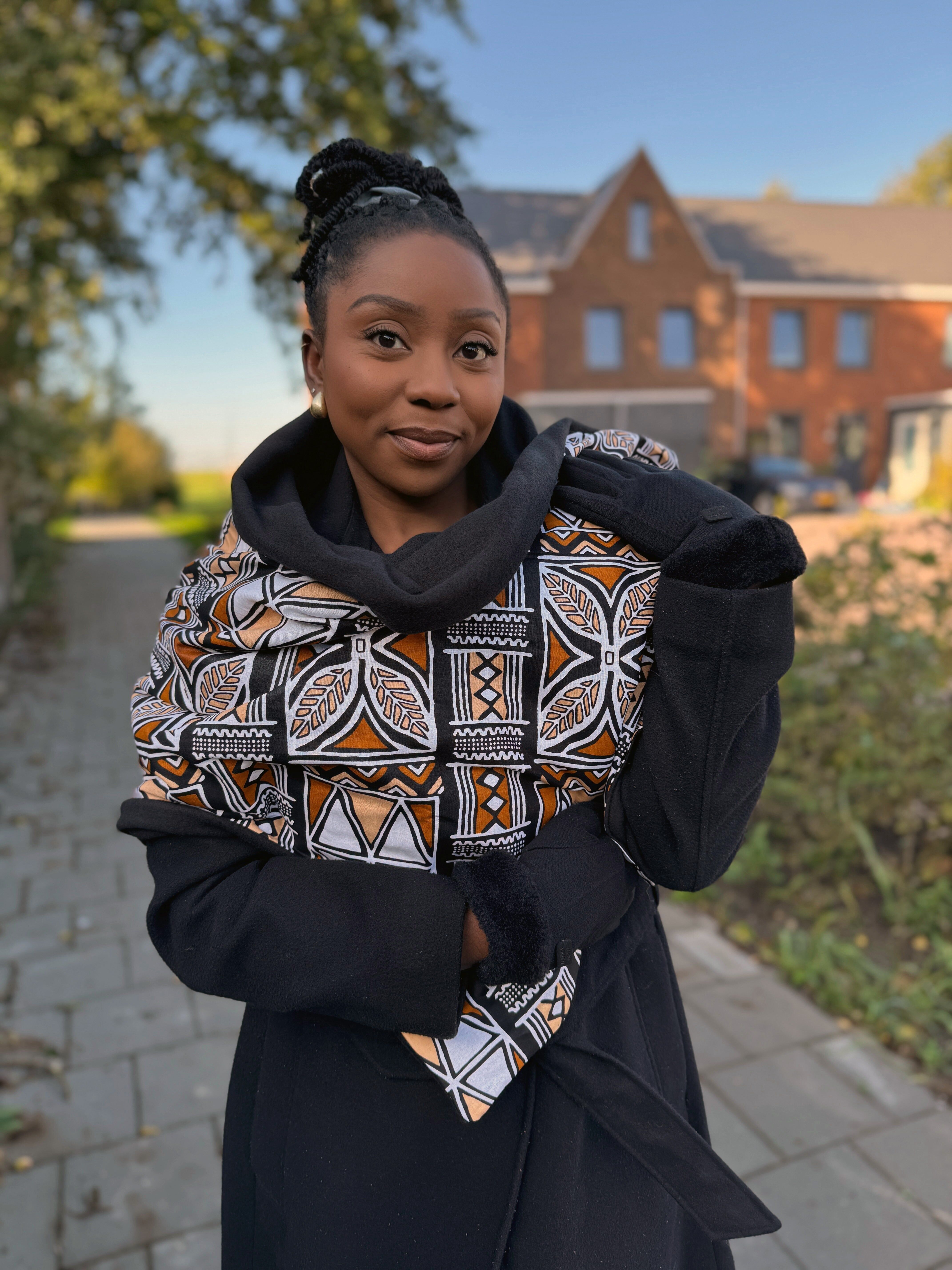 Sciarpa invernale con stampa africana per adulti unisex - Simboli Bogolan marroni