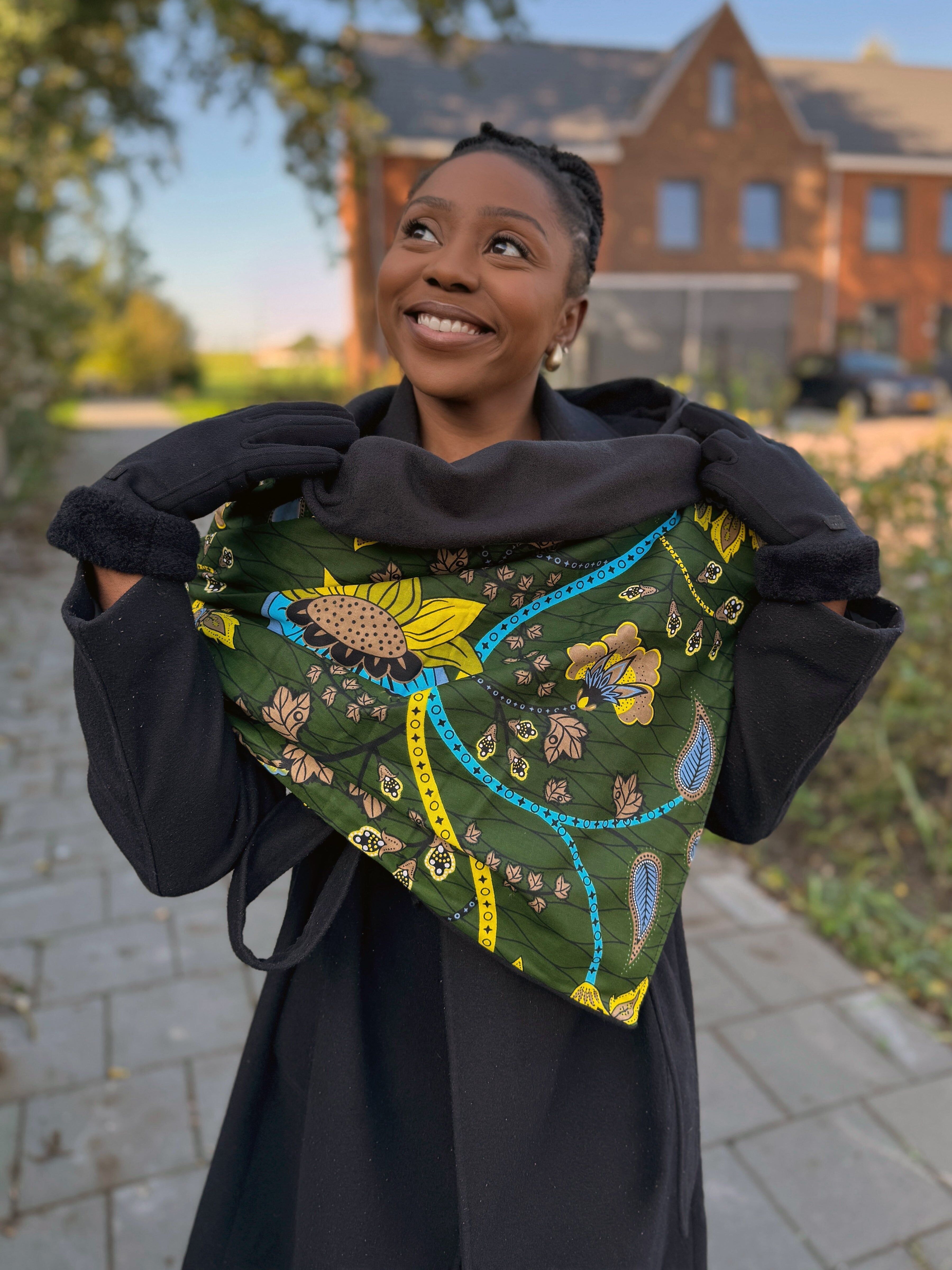 Sciarpa invernale con stampa africana per adulti unisex - Motivo botanico verde scuro