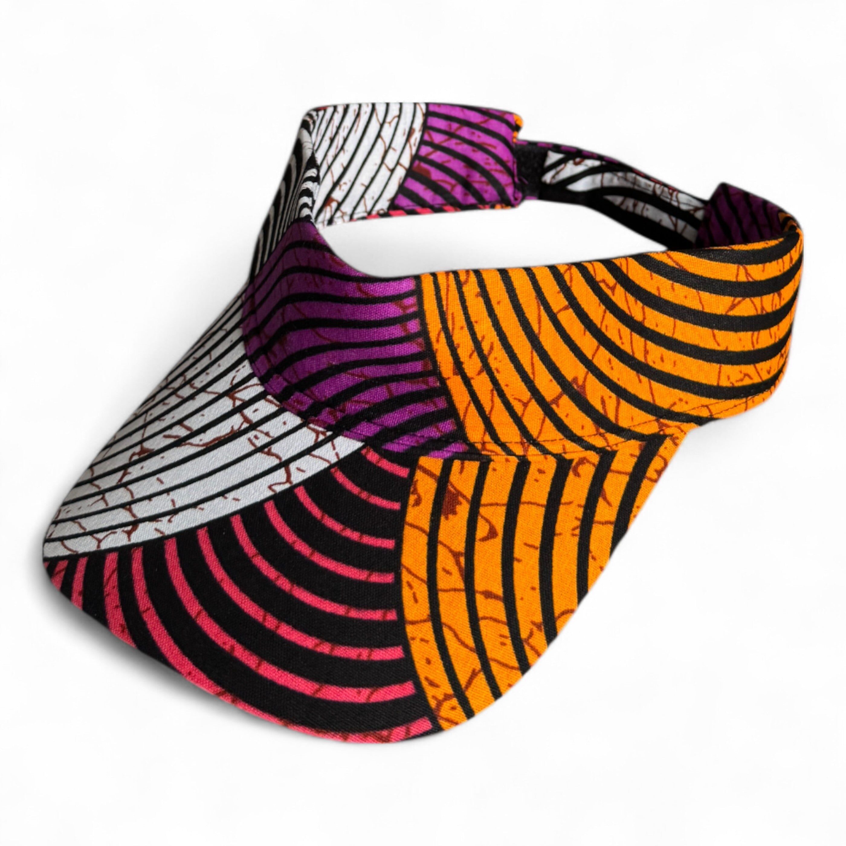 Cappellino con visiera parasole con stampa africana - Design con cerchi concentrici arancioni e viola