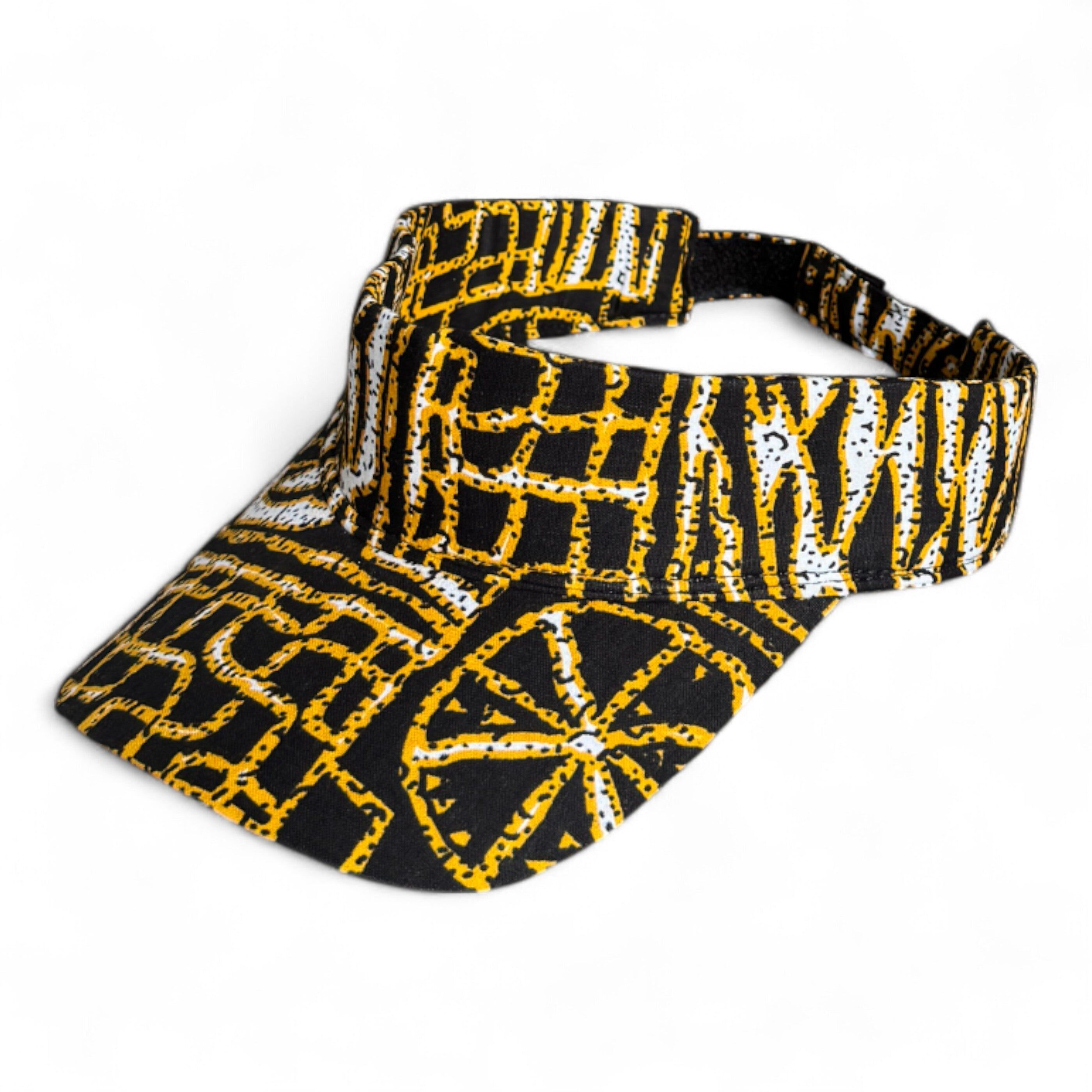 Cappellino con visiera parasole con stampa africana - Nero Giallo Ndop Camerun