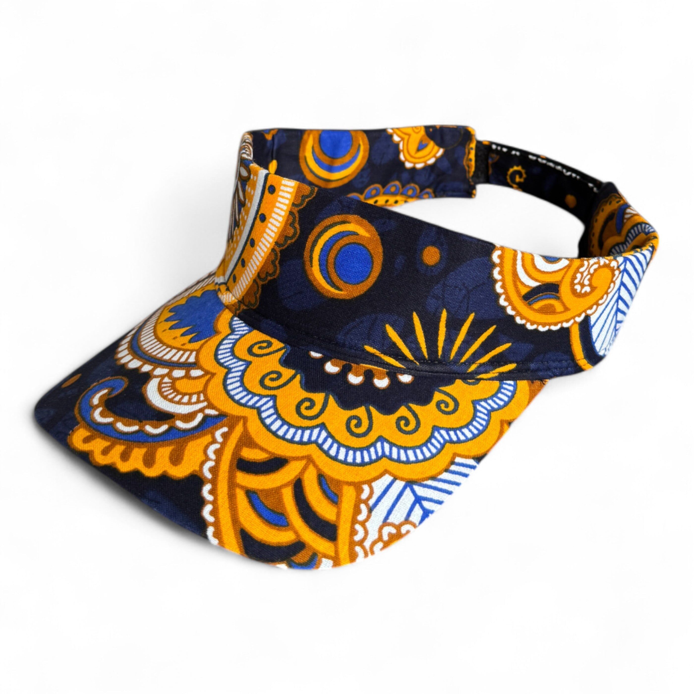 Cappellino con visiera parasole con stampa africana - Blu navy e giallo Paisley